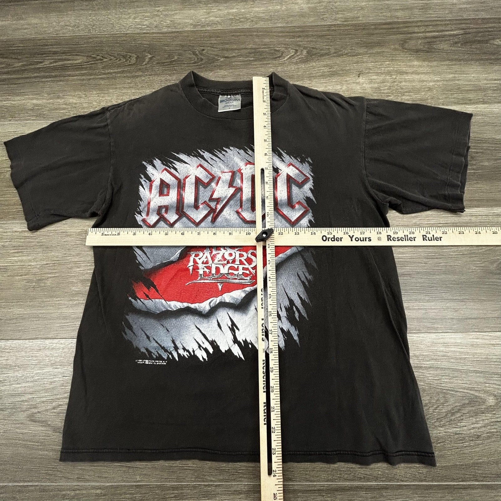 Vintage AC/DC The Razors Edge Shirt Mens Fits Small (L) Black Brockum 1990 USA
