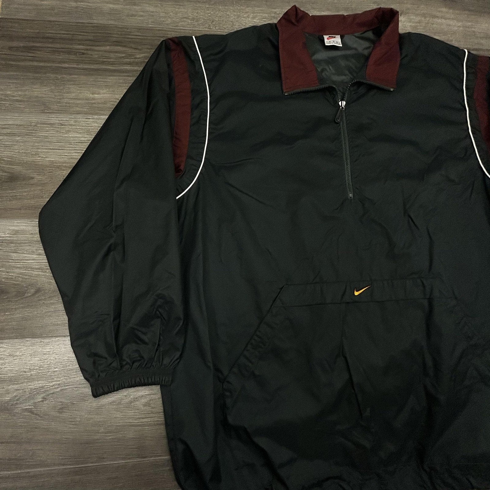 Vintage Nike Windbreaker Jacket Mens XL Black 1/4 Zip Pullover Center Swoosh 90s