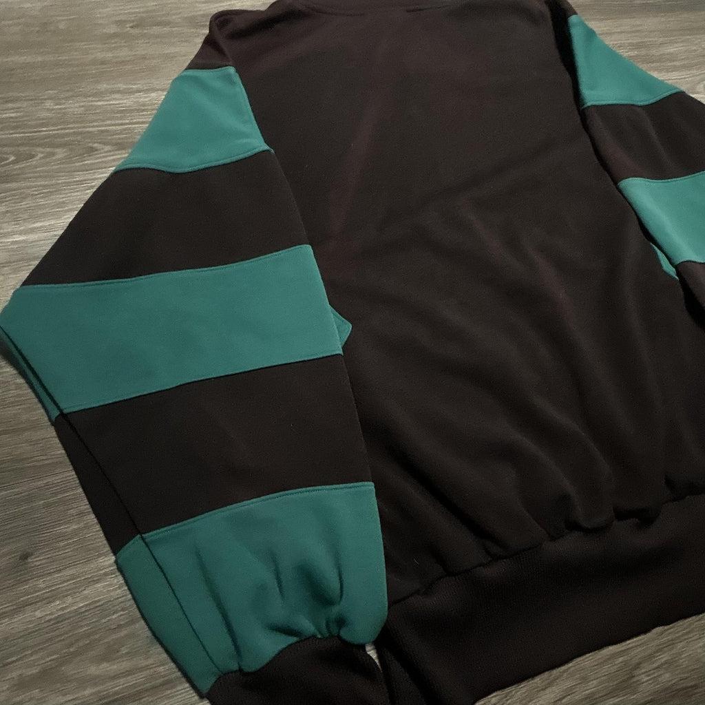 Vintage Adidas Sweatshirt Mens 2XL Black Teal 1/4 Zip Striped Center Logo 90s