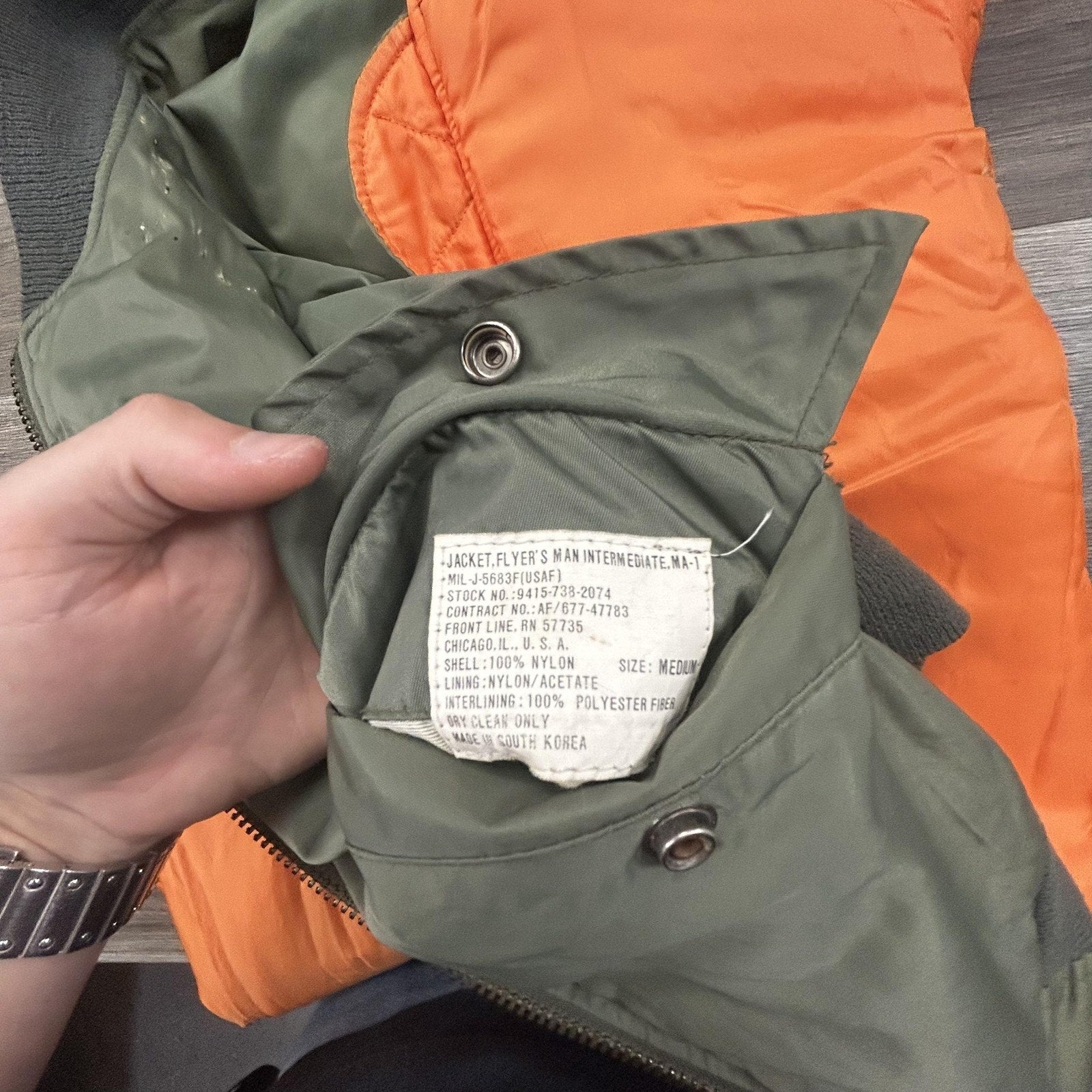 Vintage 70s Vietnam MA-1 Bomber Jacket Medium Flyers Man Intermediate Green USA
