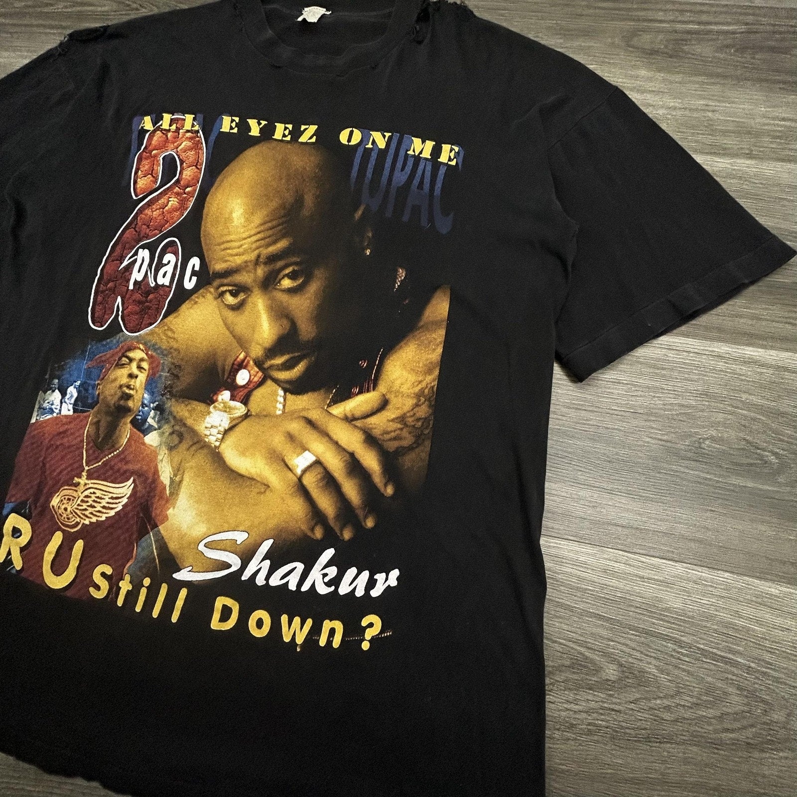 Vintage Tupac Rap Tee Shirt Mens XL Black 2Pac All Eyez On Me Heaven Ghetto RARE