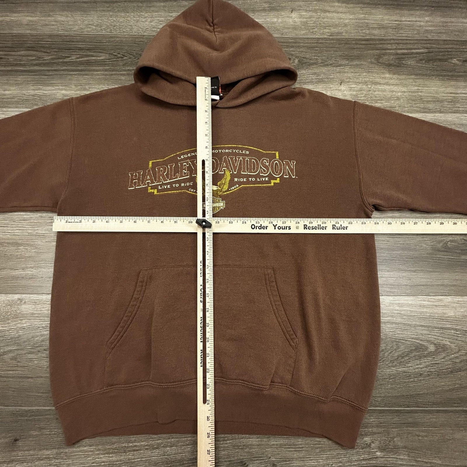 Vintage Harley-Davidson Hoodie Mens XL Brown Fleece Pullover Eagle Graphic Y2K