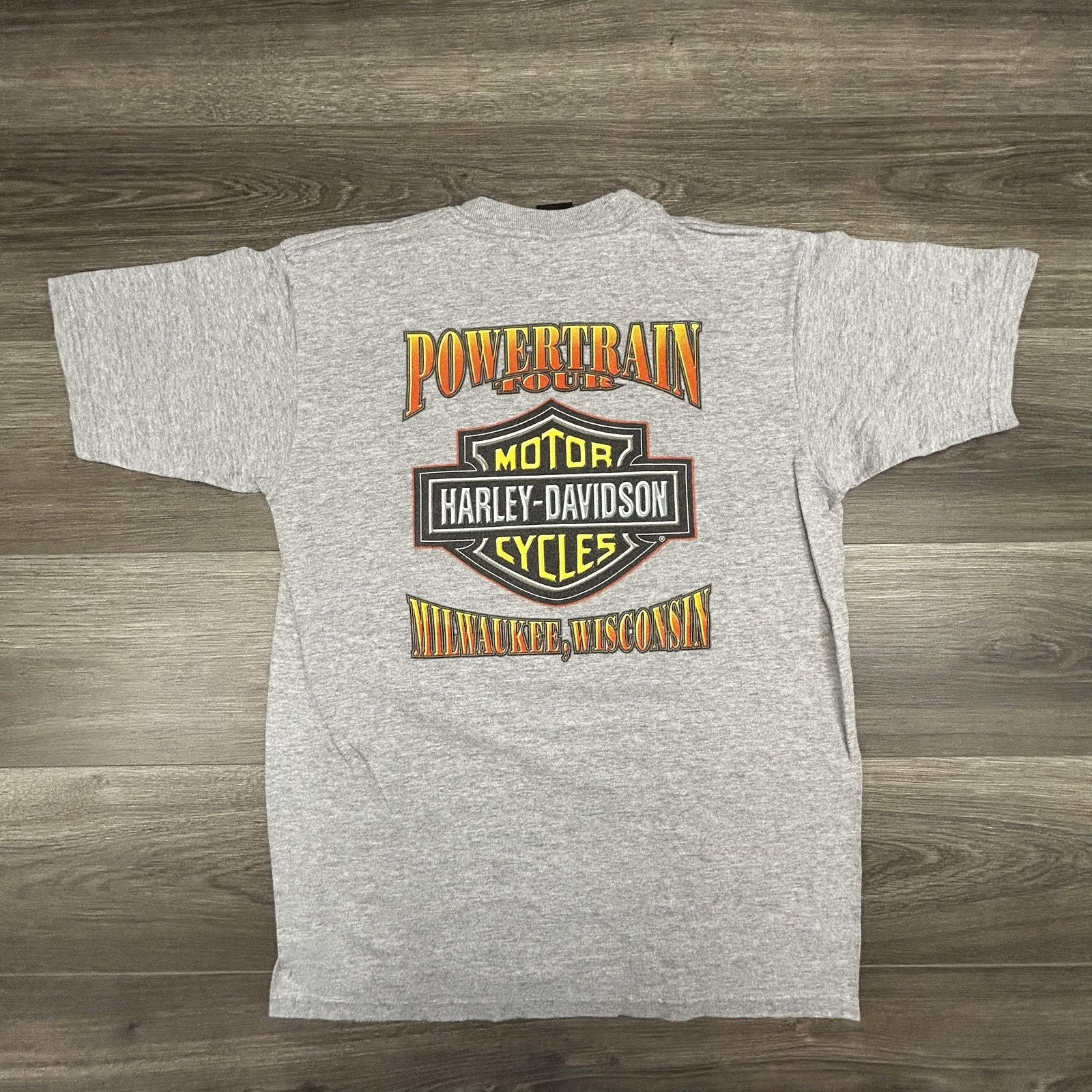 Vintage Harley Davidson Shirt Mens Large Gray Eagle Powertrain Tour 1999 USA 90s