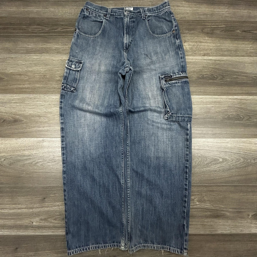 Vintage Guess Cargo Jeans Mens 32x32 Blue Wide Leg Carpenter Baggy Denim Y2K