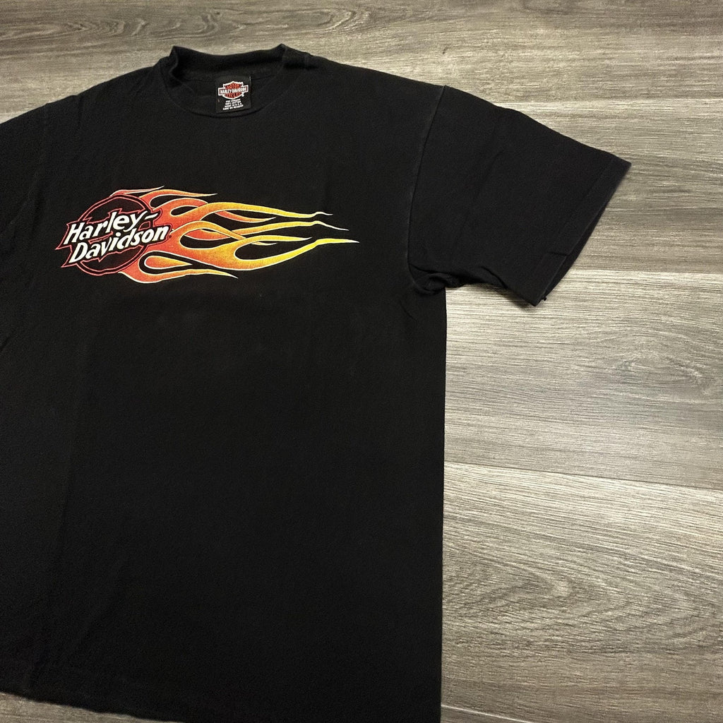 Vintage Harley Davidson Shirt Mens Large Black Flames Las Vegas 1998 90s USA