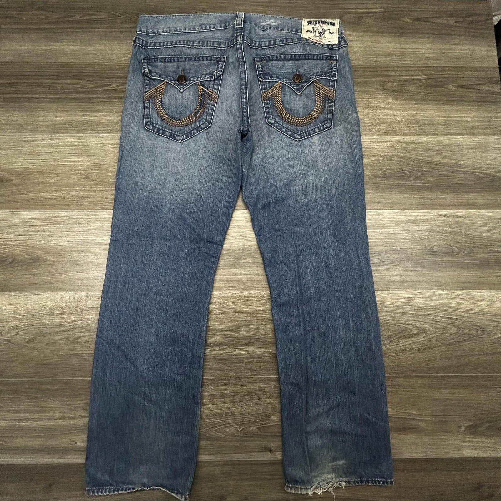 Vintage True Religion Straight Jeans Mens 40x34 Blue Regular Fit Made in USA