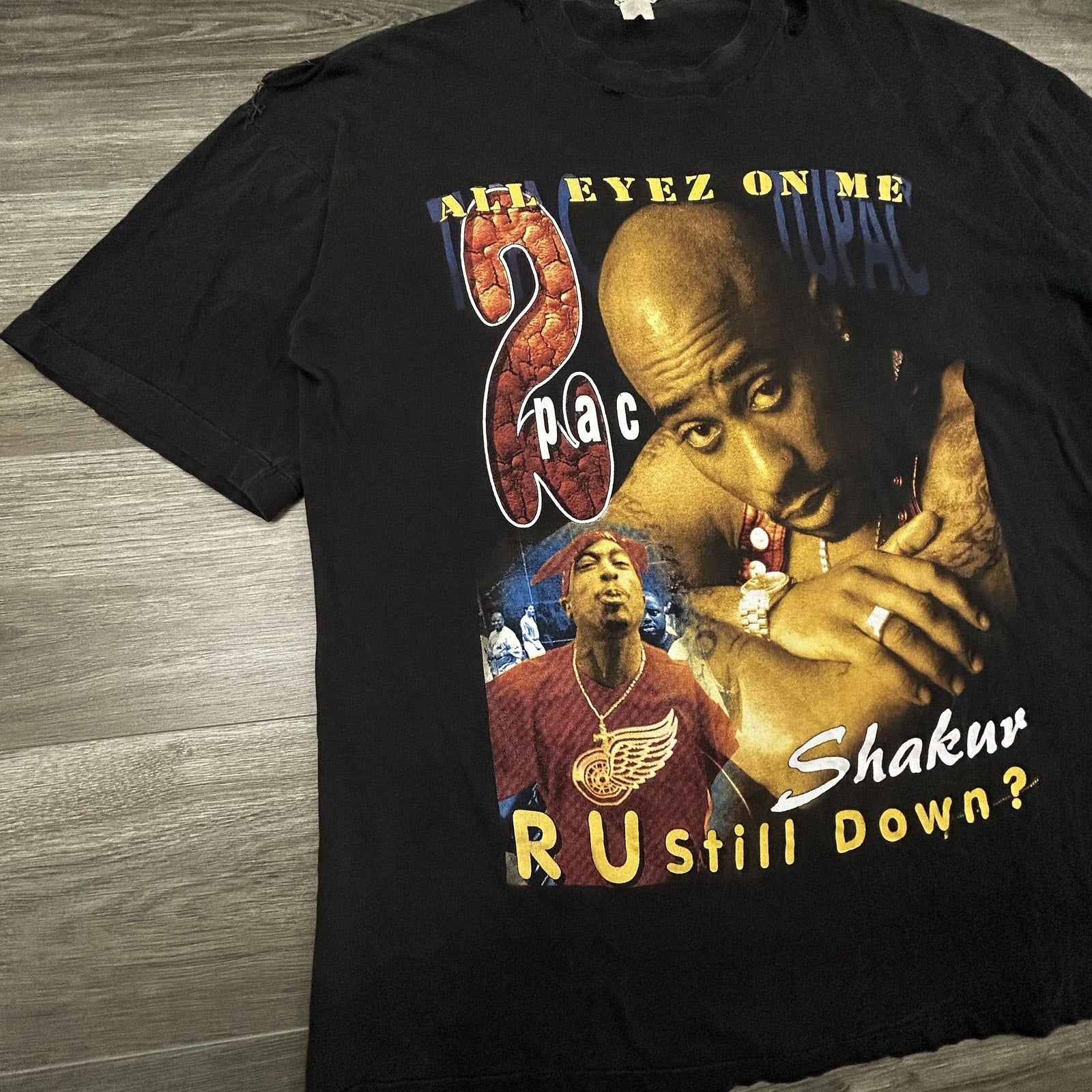 Vintage Tupac Rap Tee Shirt Mens XL Black 2Pac All Eyez On Me Heaven Ghetto RARE