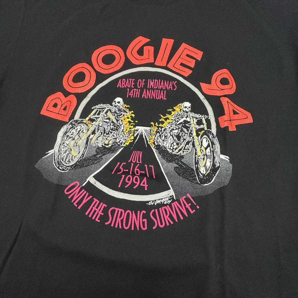 Vintage Biker Shirt Mens Large Black Harley Flames Skeleton Single Stitch 90s
