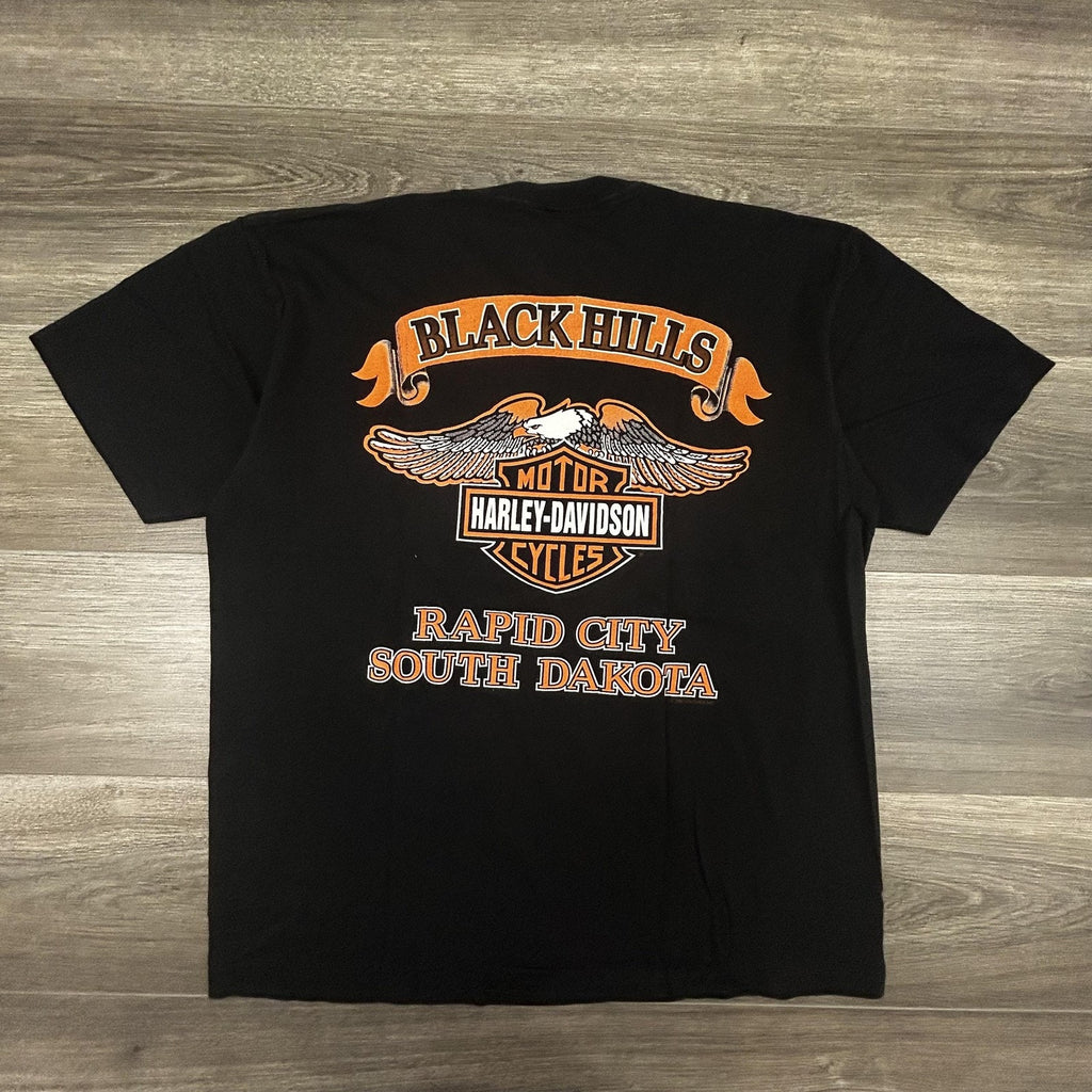 Vintage Harley Davidson Shirt Mens Large Black Black Hills Single Stitch 90s USA