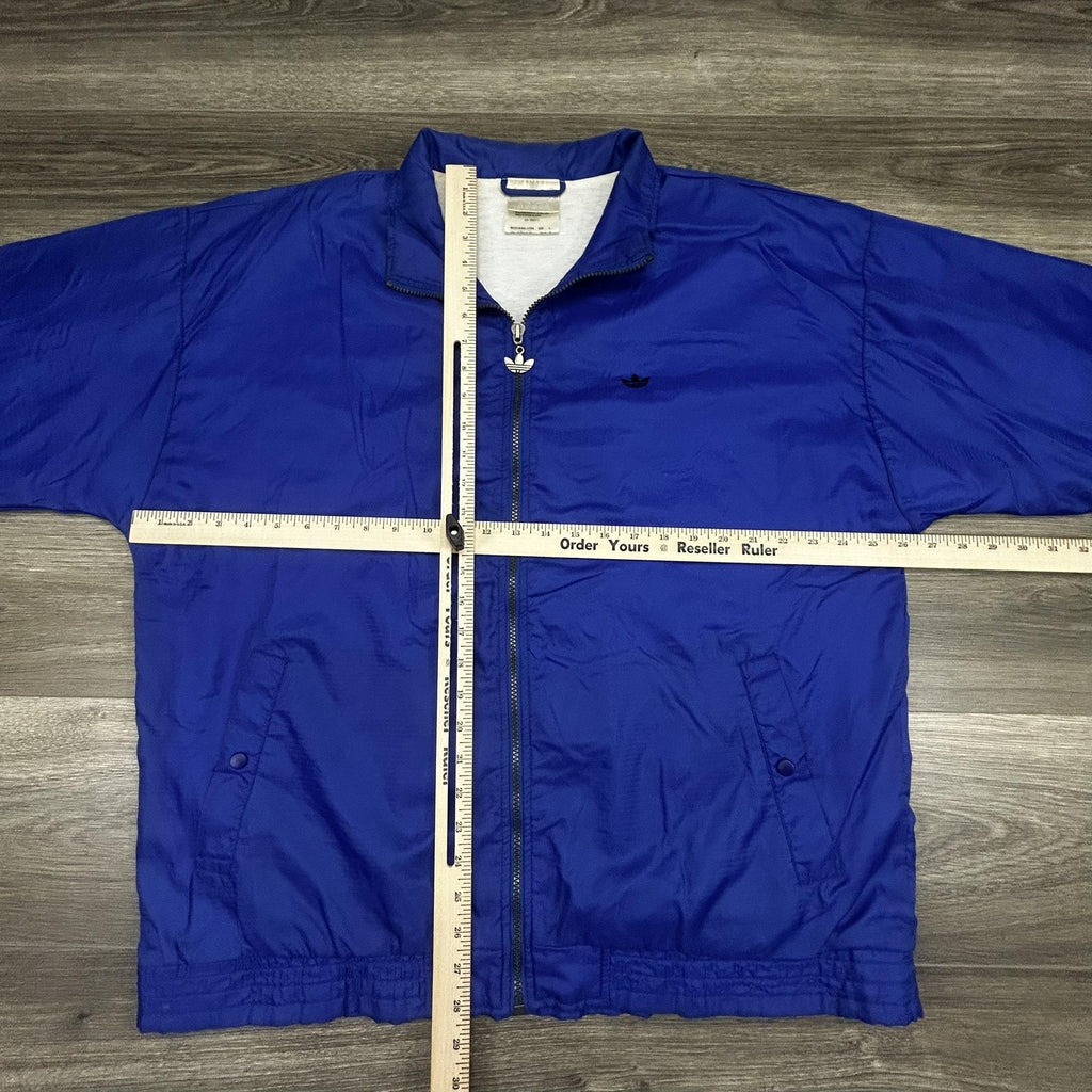 Vintage 80s Adidas Jacket Mens Large Blue Track 3 Stripes Trefoil Windbreaker