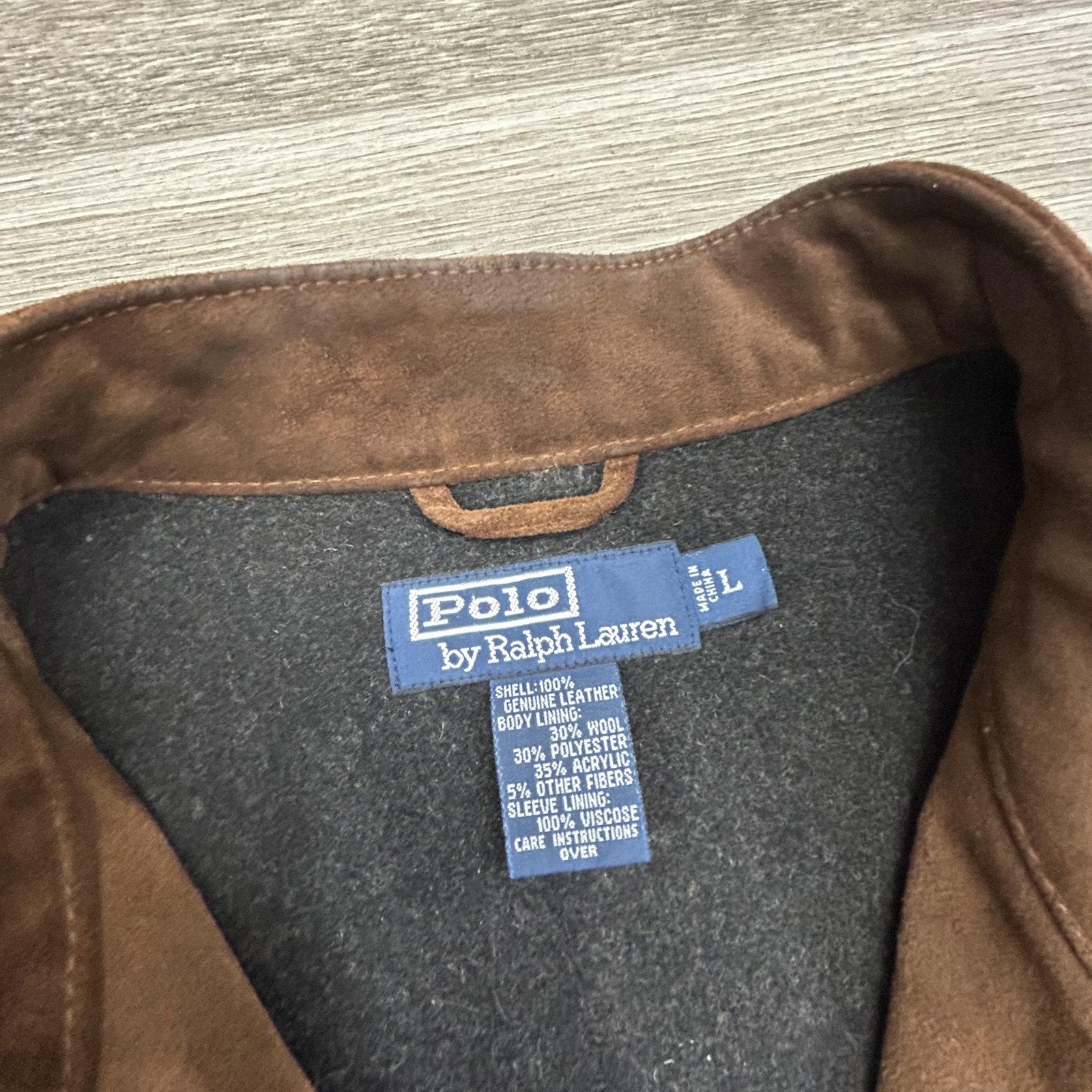 Vintage Polo Ralph Lauren Suede Leather Jacket Mens Large Brown Moto Wool Lined