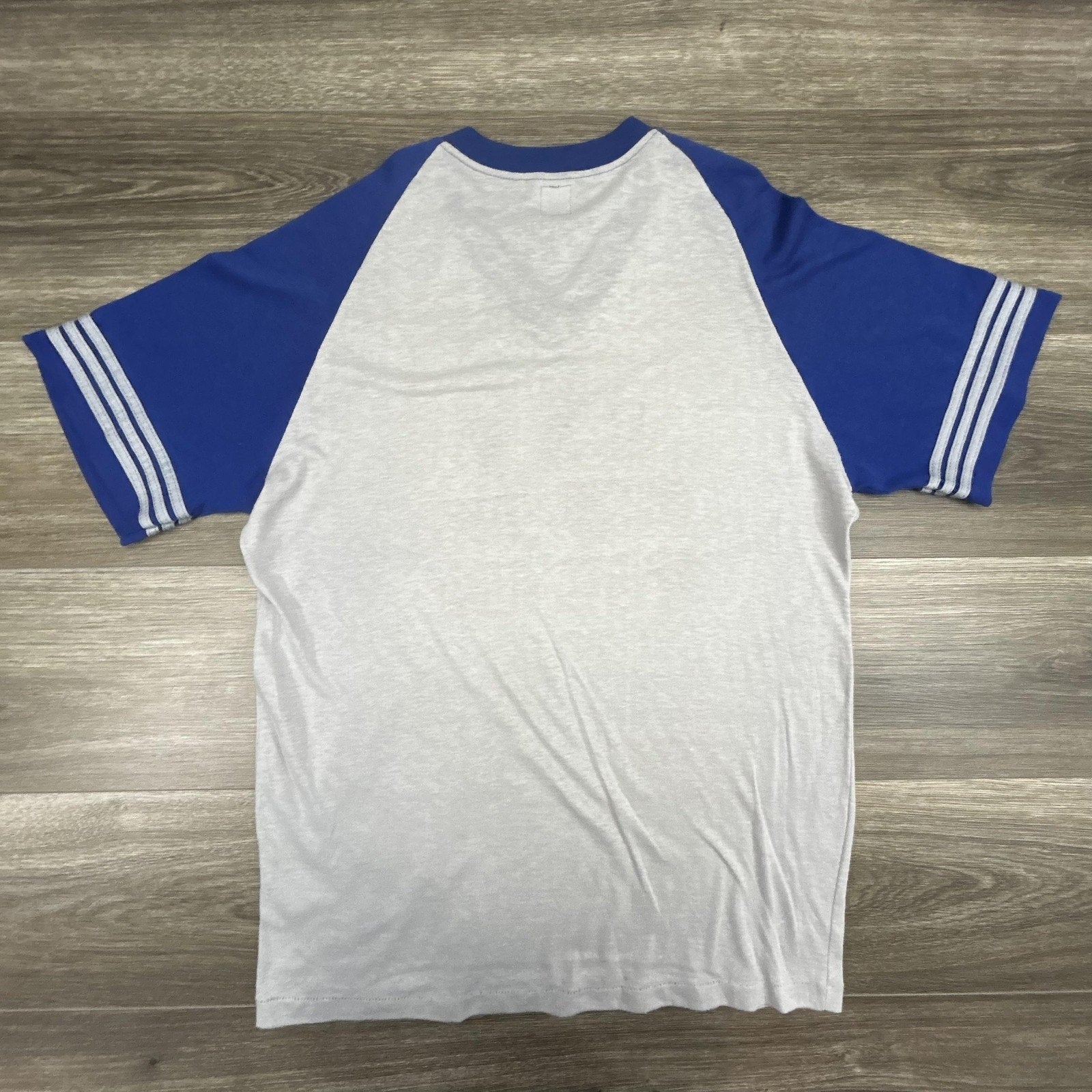 True Vintage 70s Baseball Shirt Mens XL Blue Sports Shop Ringer Raglan Made USA