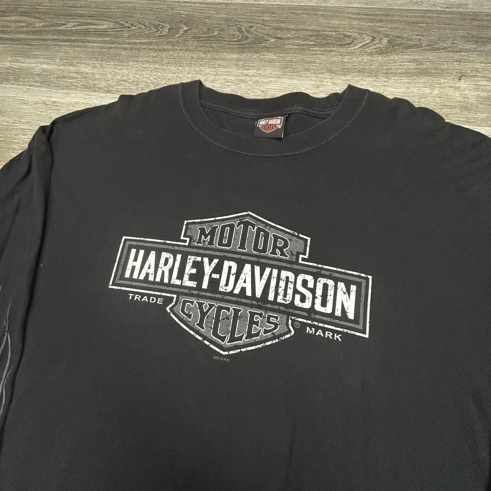 Harley Davidson Shirt Mens 3XL Black Long Sleeve Hit Flames Skater Biker Y2K