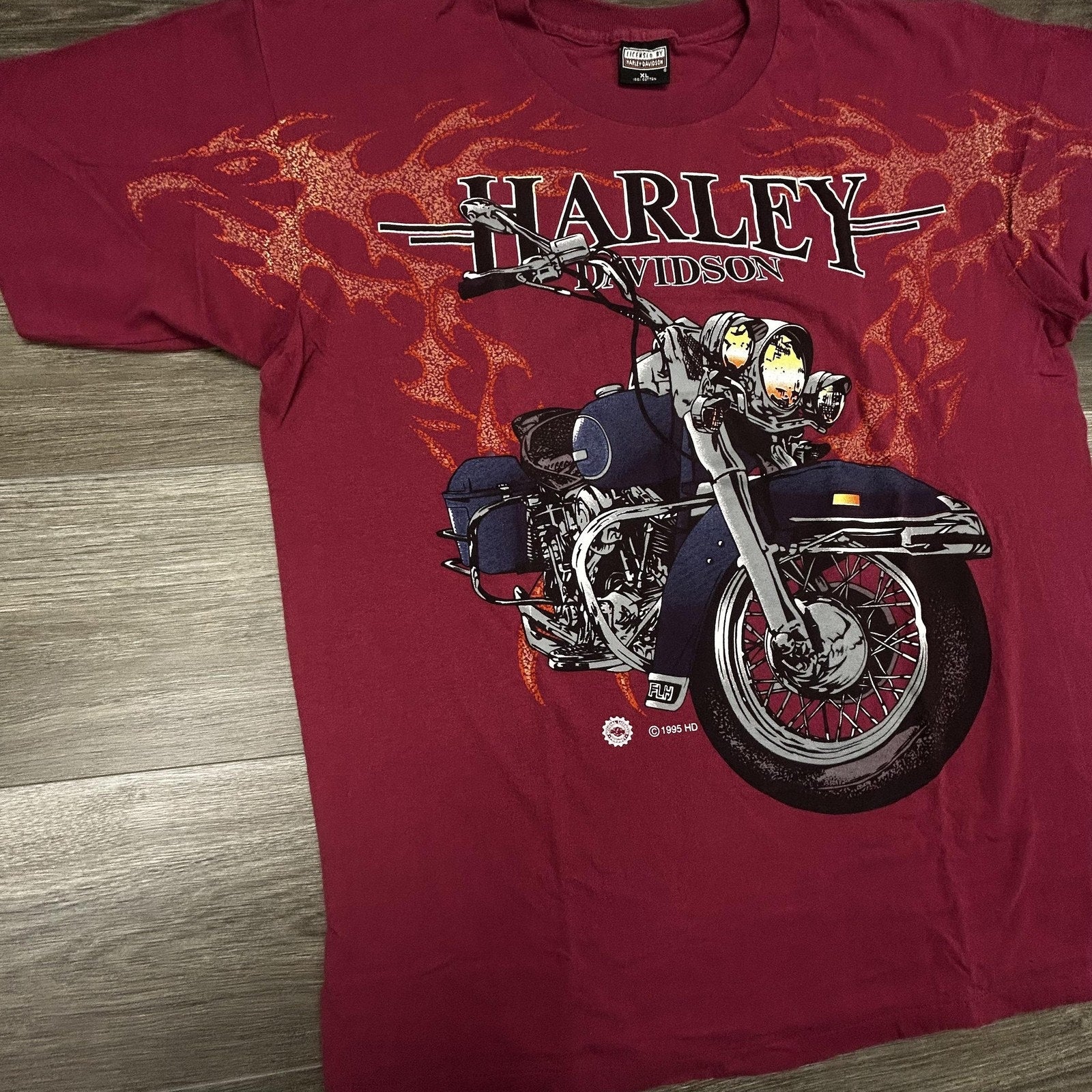 Vintage Harley Davidson Shirt Mens XL Red Flames Motorcycle Graphic 1995 USA