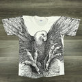 Vintage 90s Bald Eagle Shirt Mens Large White AOP Single Stitch Made USA 1992