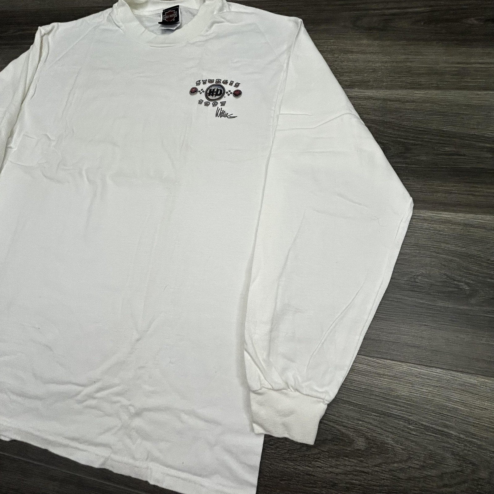 Vintage Harley Davidson Shirt Mens Large White Sturgis Willie G Long Sleeve 90s