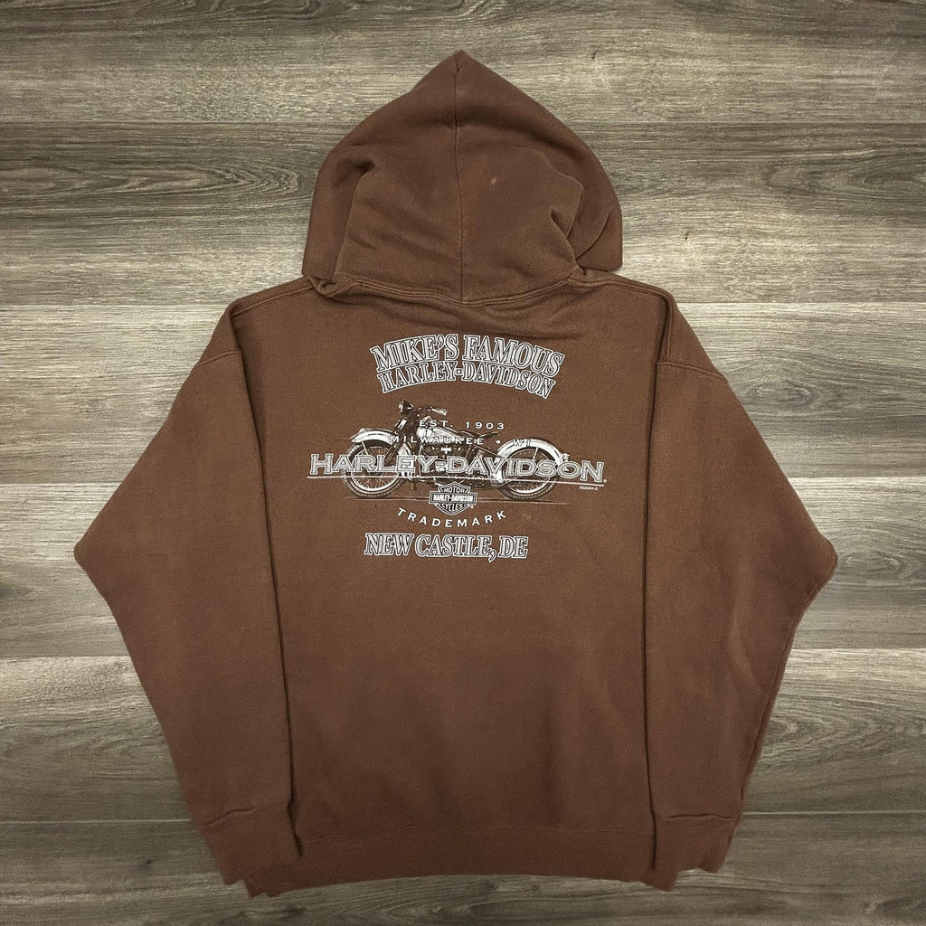 Vintage Harley-Davidson Hoodie Mens XL Brown Fleece Pullover Eagle Graphic Y2K