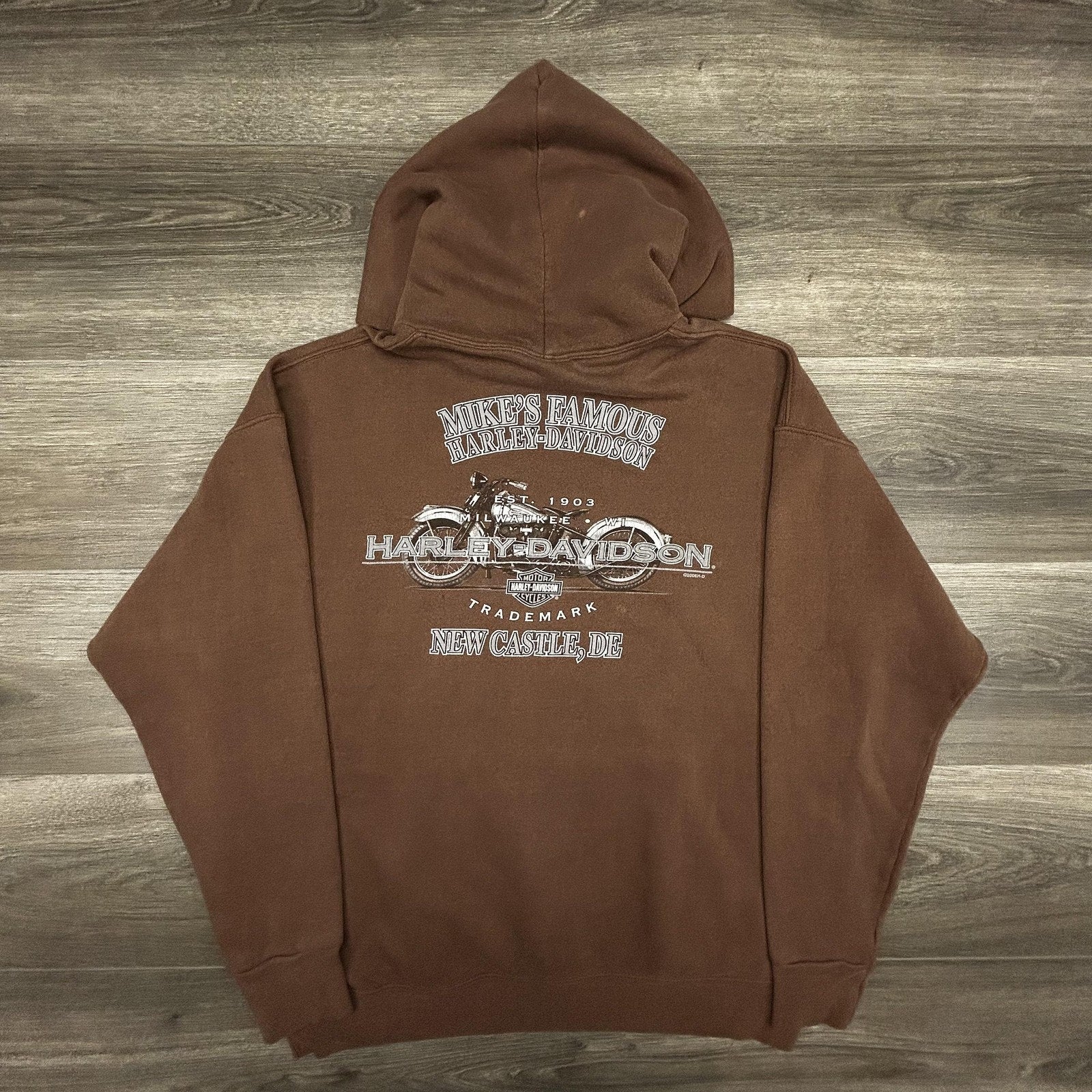 Vintage Harley-Davidson Hoodie Mens XL Brown Fleece Pullover Eagle Graphic Y2K