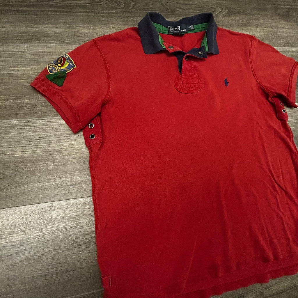 Vintage Polo Ralph Lauren Rugby Polo Shirt Mens Large Red Patch Native Kayak 90s