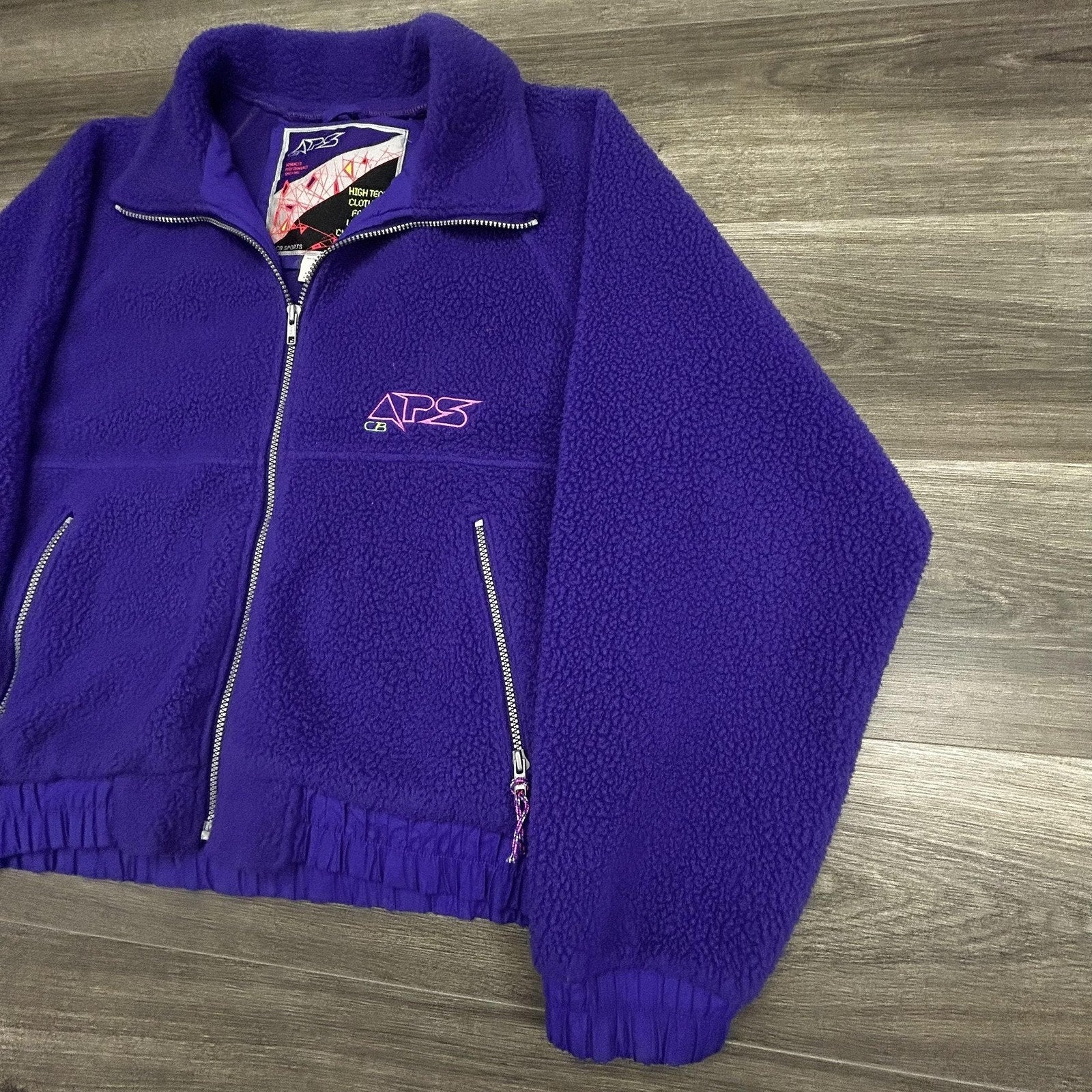 Vintage 90s Ski Bomber Jacket Mens Large Purple Fleece Full Zip Deep Pile Sherpa