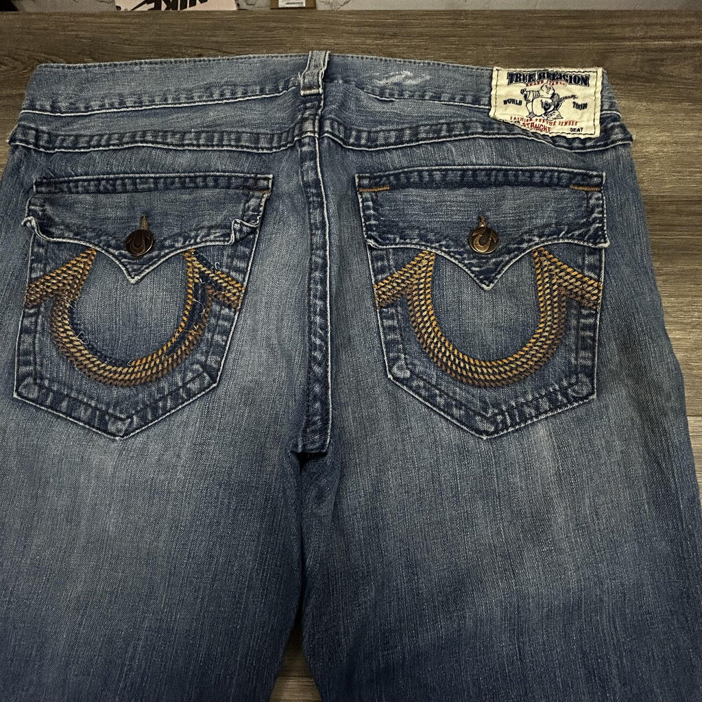 Vintage True Religion Straight Jeans Mens 40x34 Blue Regular Fit Made in USA