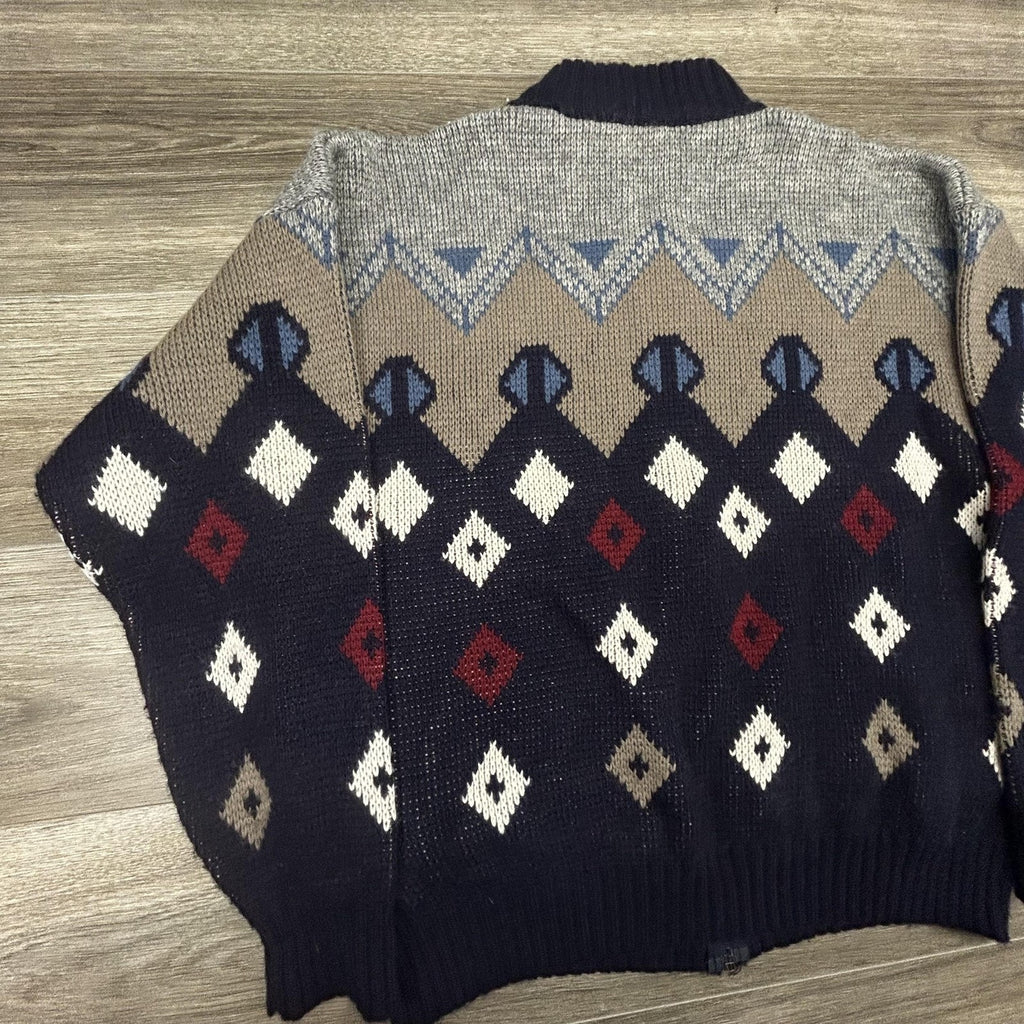 Vintage Sheep's Wool Sweater Mens Extra Large Navy Full Zip Made in Italy 90s
