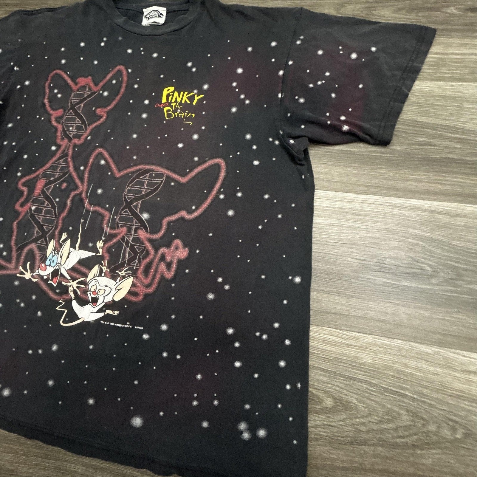 Vintage Pinky And The Brain Shirt Mens XL Black DNA Space AOP 1996 Made USA RARE