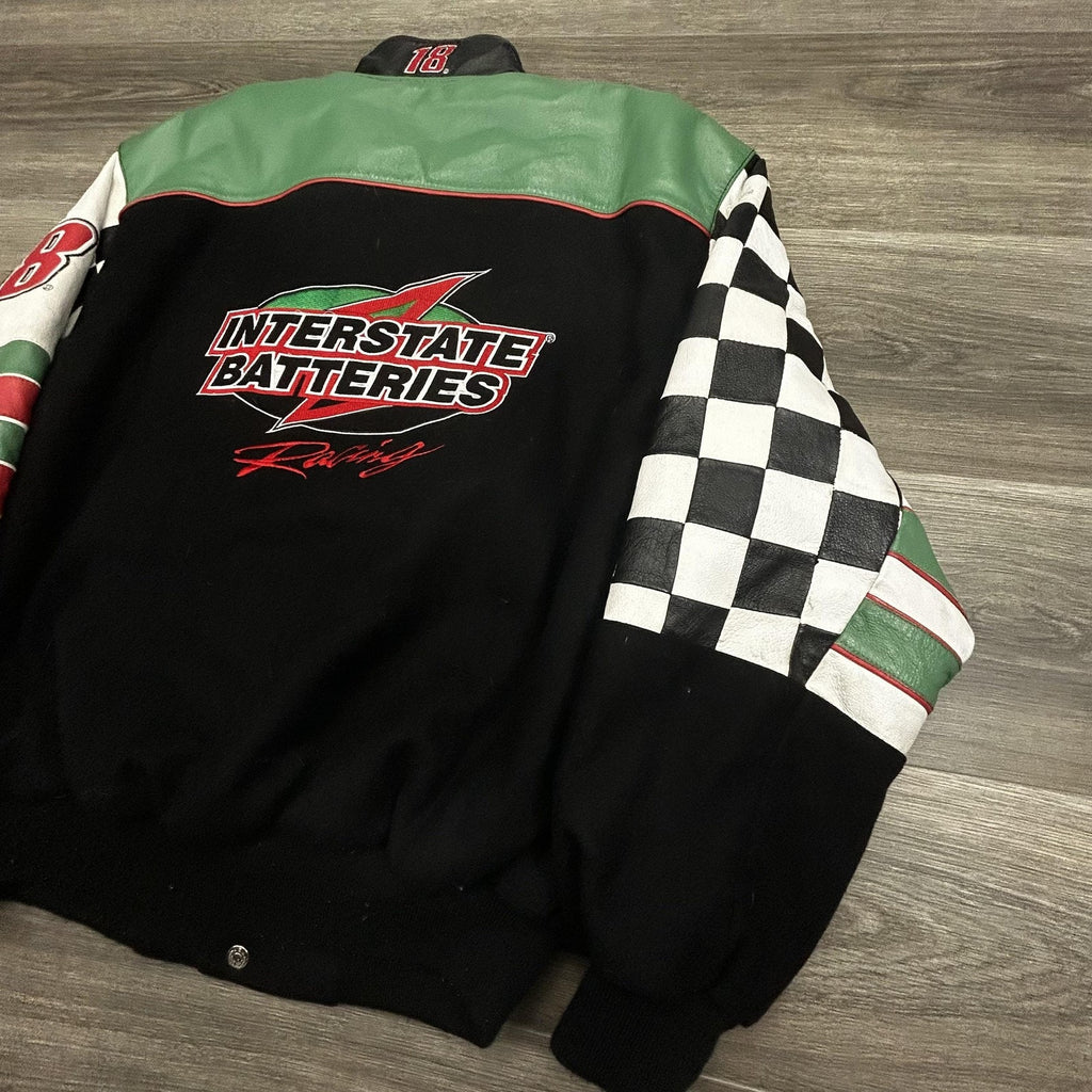 Vintage Nascar Wool Leather Bomber Jacket Mens Medium Bobby Labonte Reversible