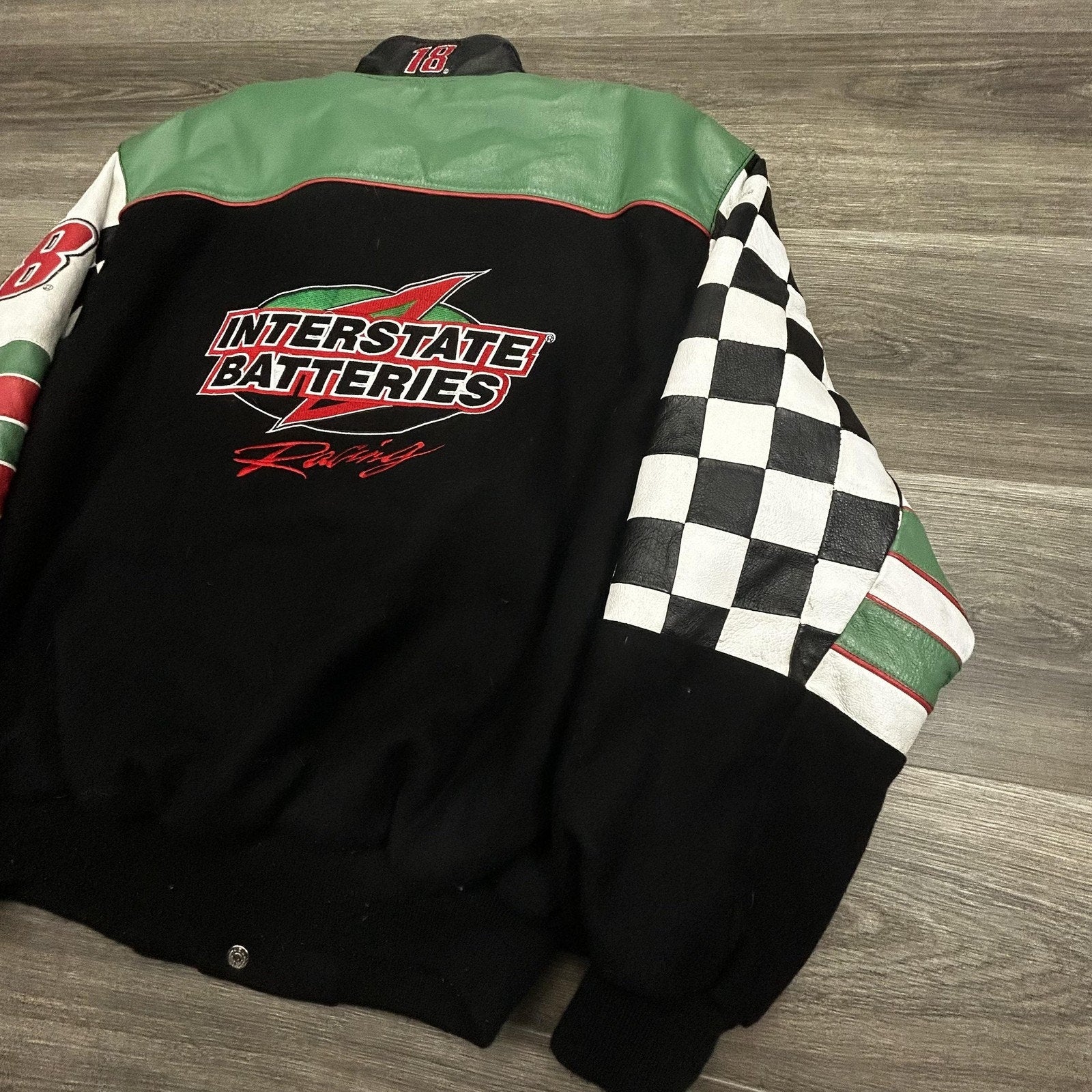 Vintage Nascar Wool Leather Bomber Jacket Mens Medium Bobby Labonte Reversible