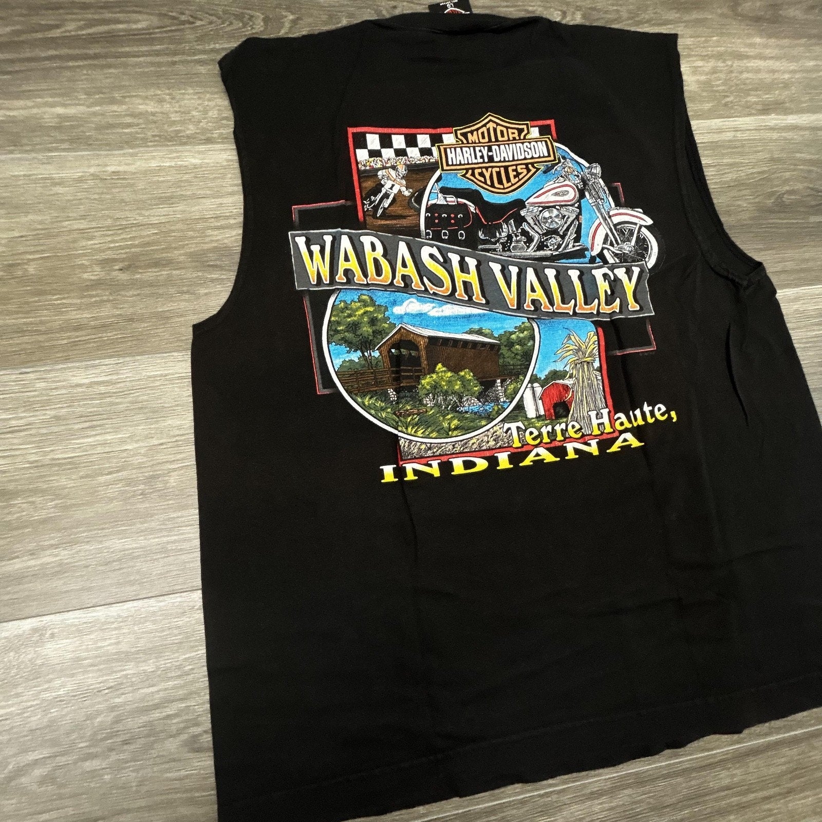 Vintage Harley Davidson Sleeveless Shirt Mens Large Black Eagle Made in USA 90s
