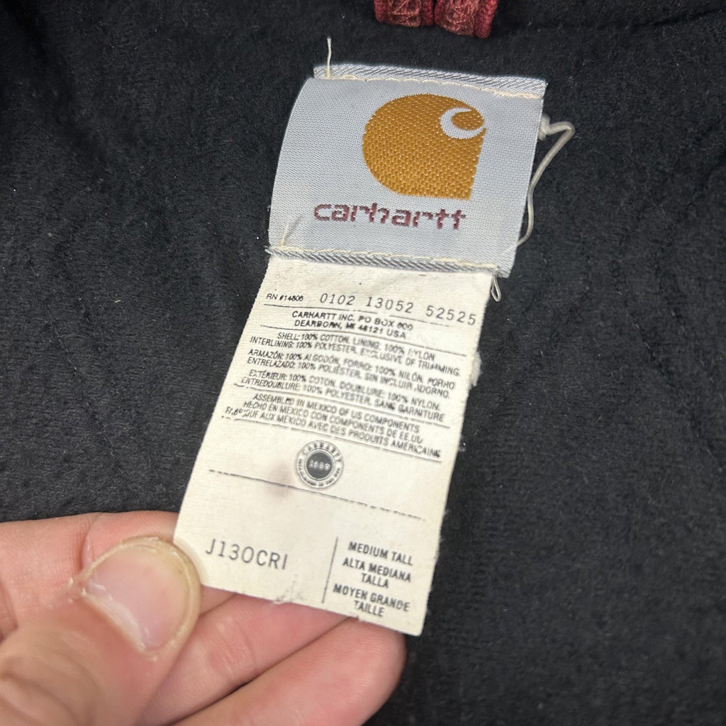 Vintage Carhartt Jacket Mens Medium Tall Red Canvas J130 CRI Crimson 90s USA