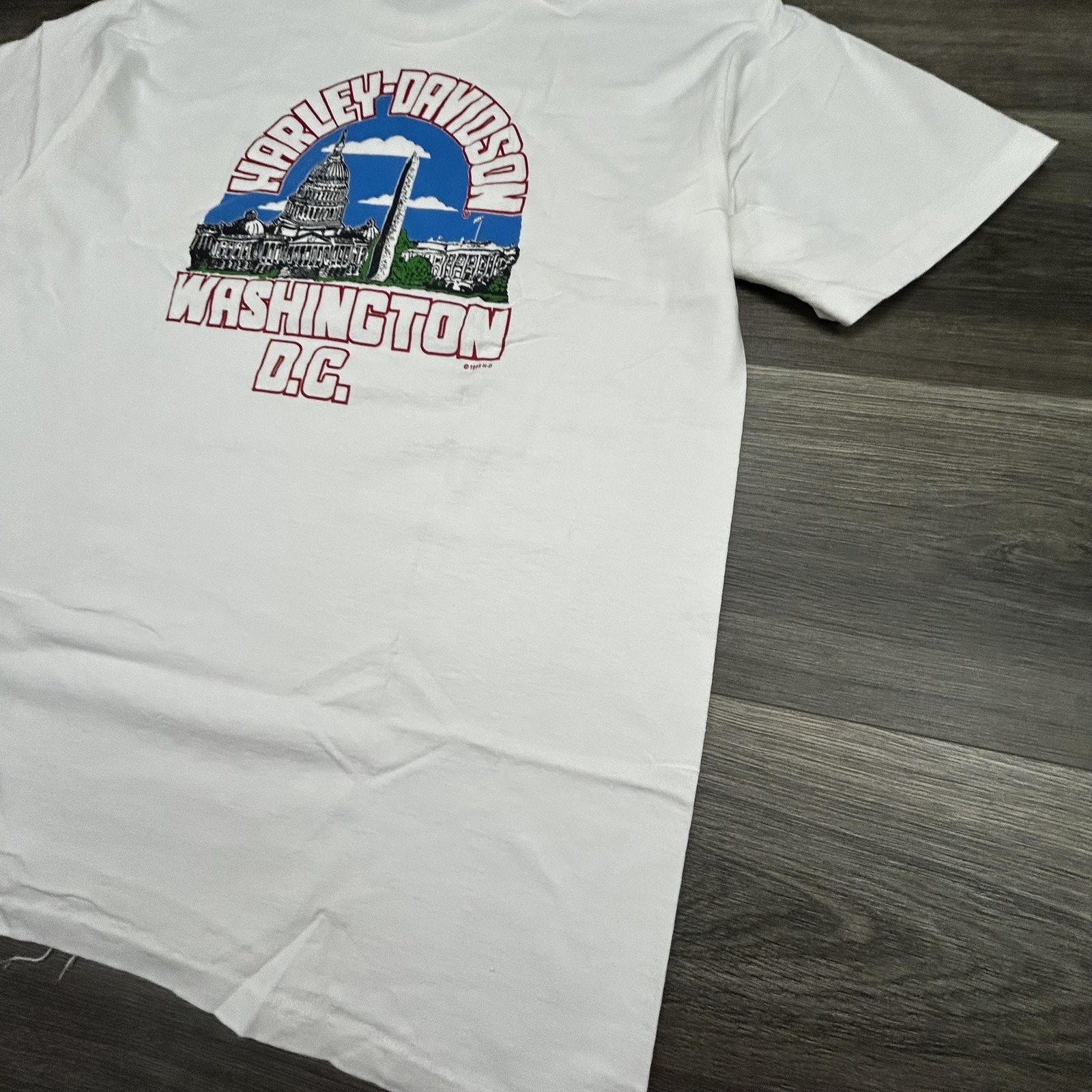 Vintage Harley Davidson Shirt Mens Large White Washington DC 1995 90s USA Biker