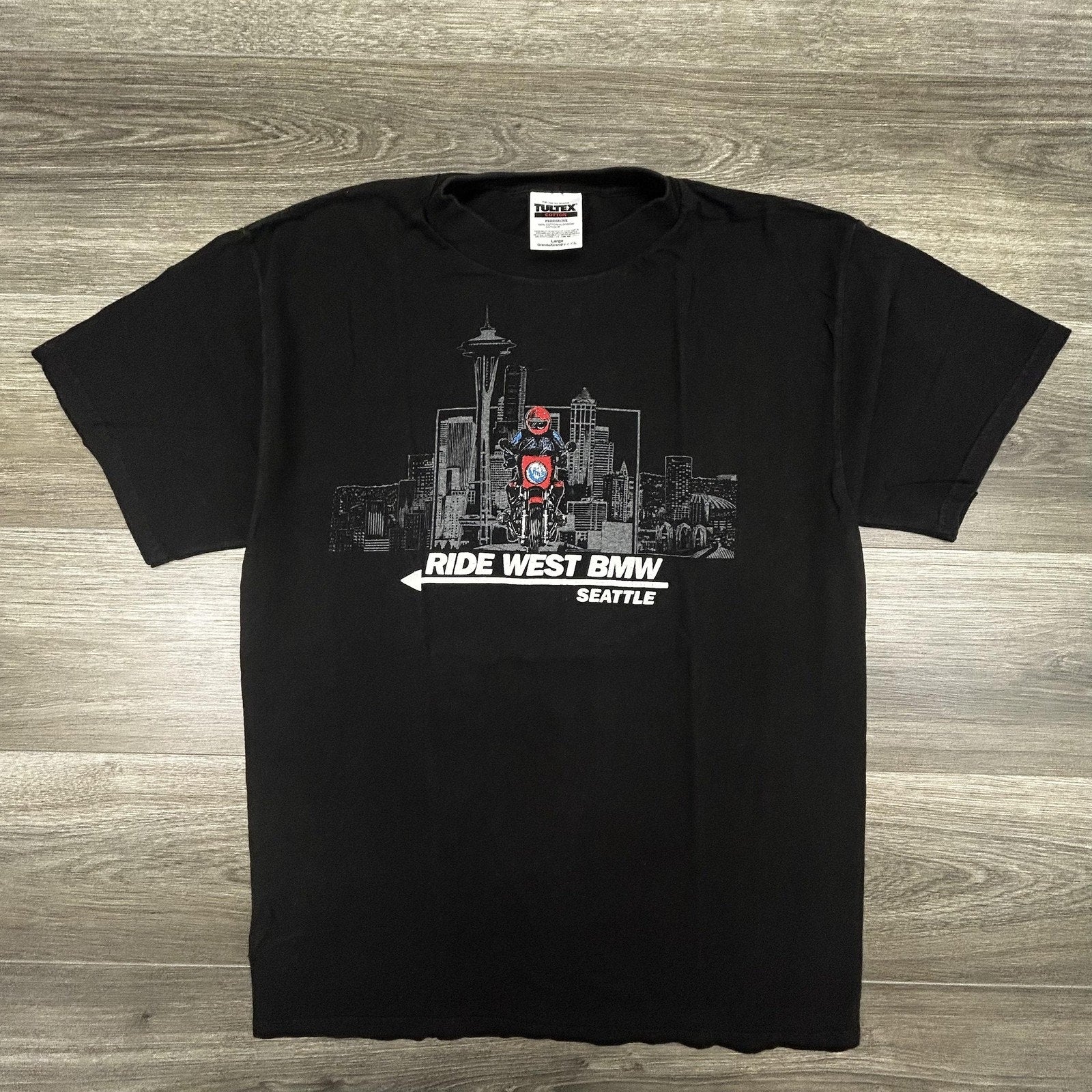Vintage BMW Motorcycle Shirt Mens Large Black Racing Biker Seattle Beamer 90s