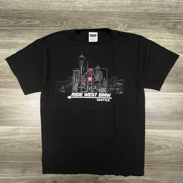 Vintage BMW Motorcycle Shirt Mens Large Black Racing Biker Seattle Beamer 90s