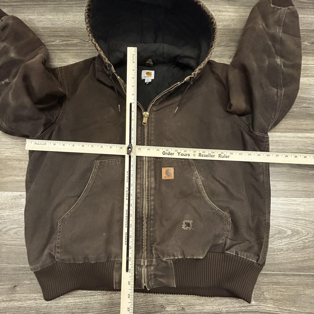 Vintage Carhartt Jacket Mens Large Brown Hooded Canvas Bomber Quilted J130 DKB