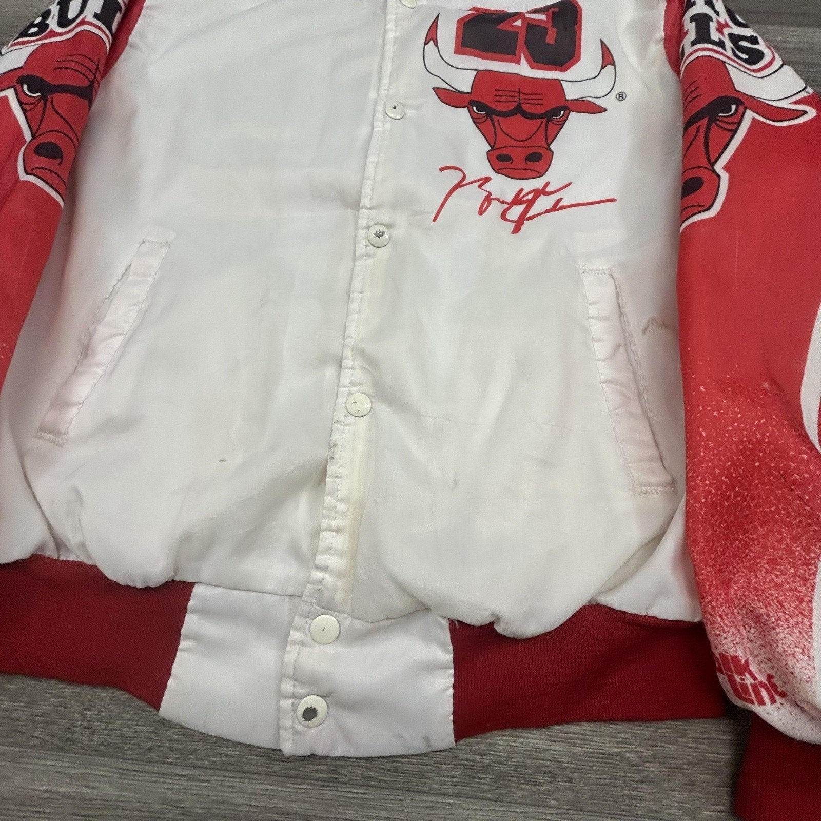Vintage Chicago Bulls Jacket Mens Medium Michael Jordan Chalk Line AOP 90s USA