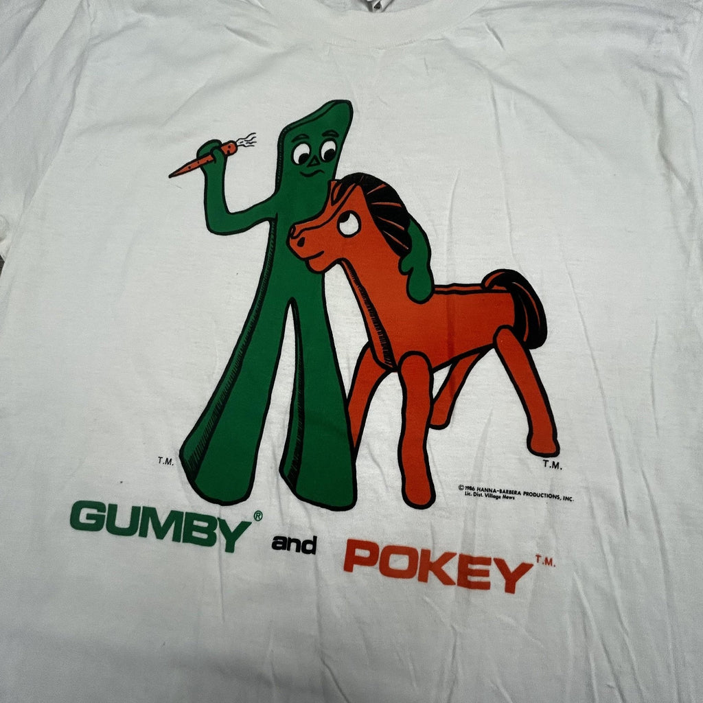 Vintage Gumby Pokey Shirt Mens Medium White Single Stitch Hanna Barbera 1986 80s