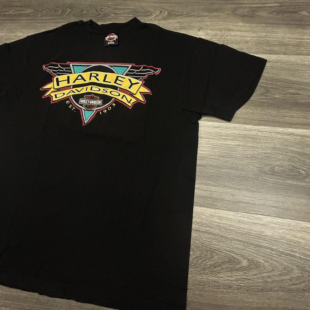 Vintage Harley Davidson Shirt Mens Large Black Eagle Single Stitch 1993 90s USA