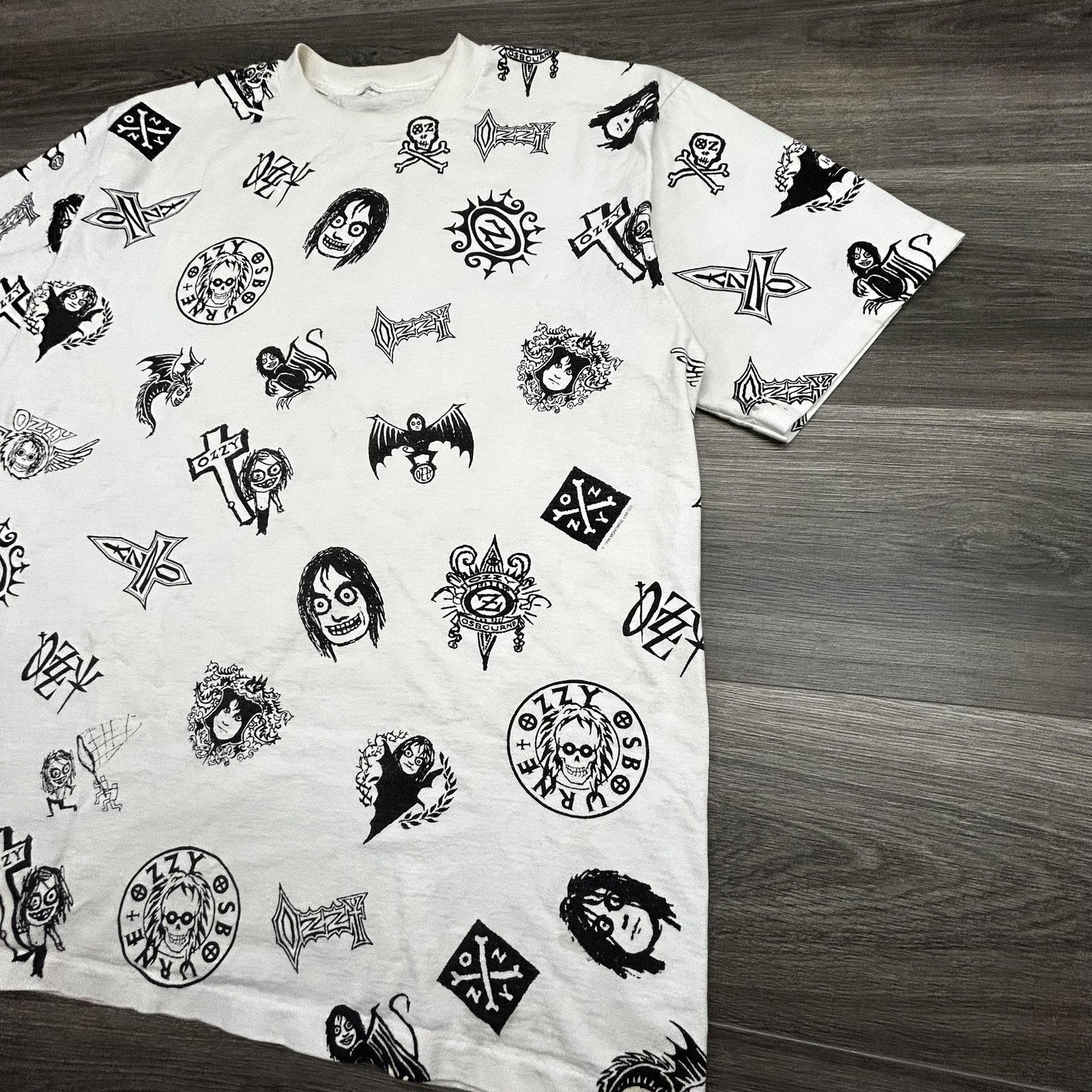 Vintage Ozzy Osbourne Shirt Mens XL White All Over Print AOP Black Sabbath 90s