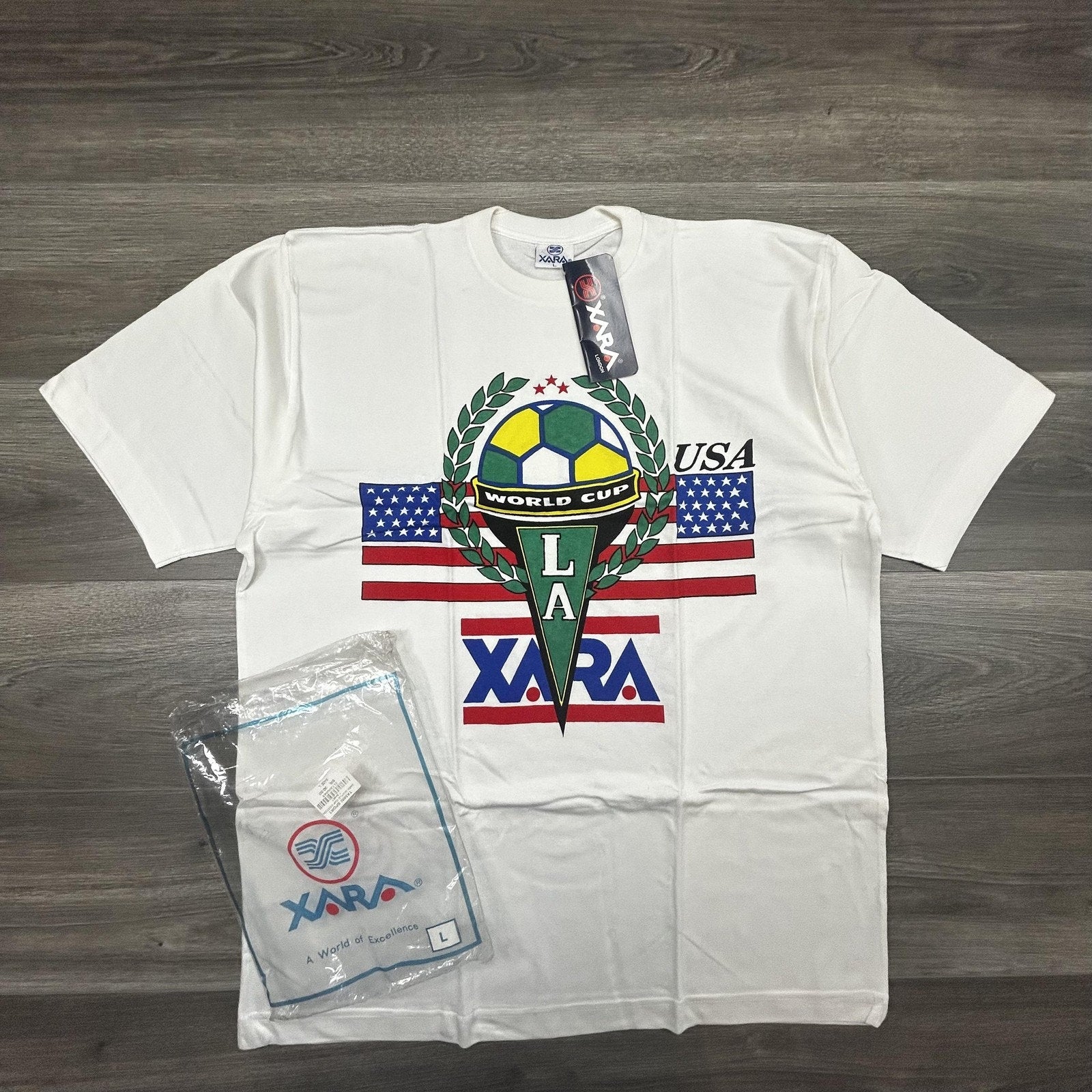 Vintage World Cup Shirt Mens Large White Team USA Los Angeles Xara Soccer 90s
