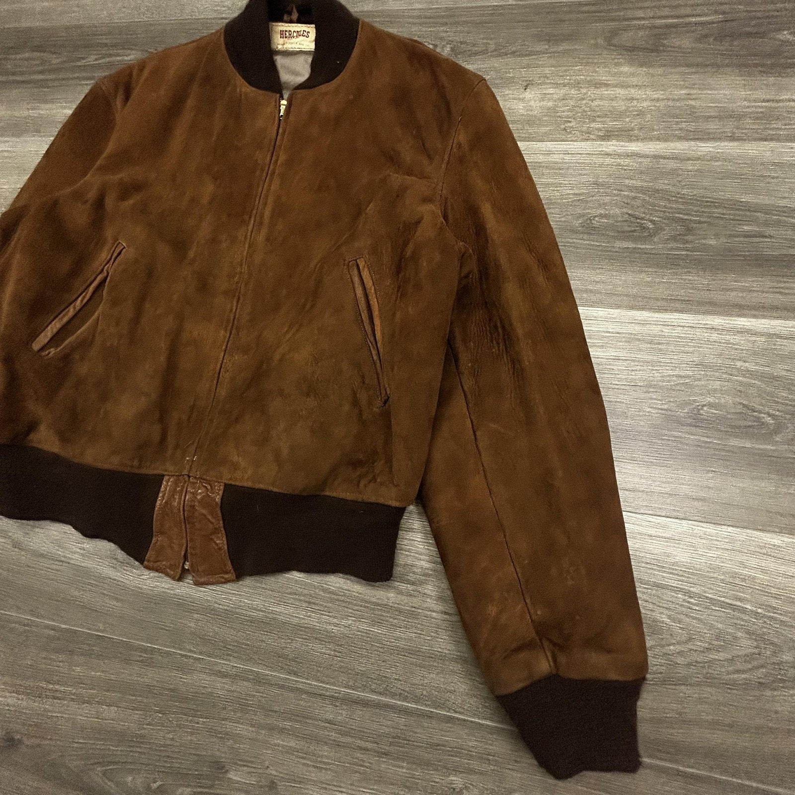True Vintage 50s Hercules Suede Bomber Jacket Mens Medium Brown Sears Roebuck