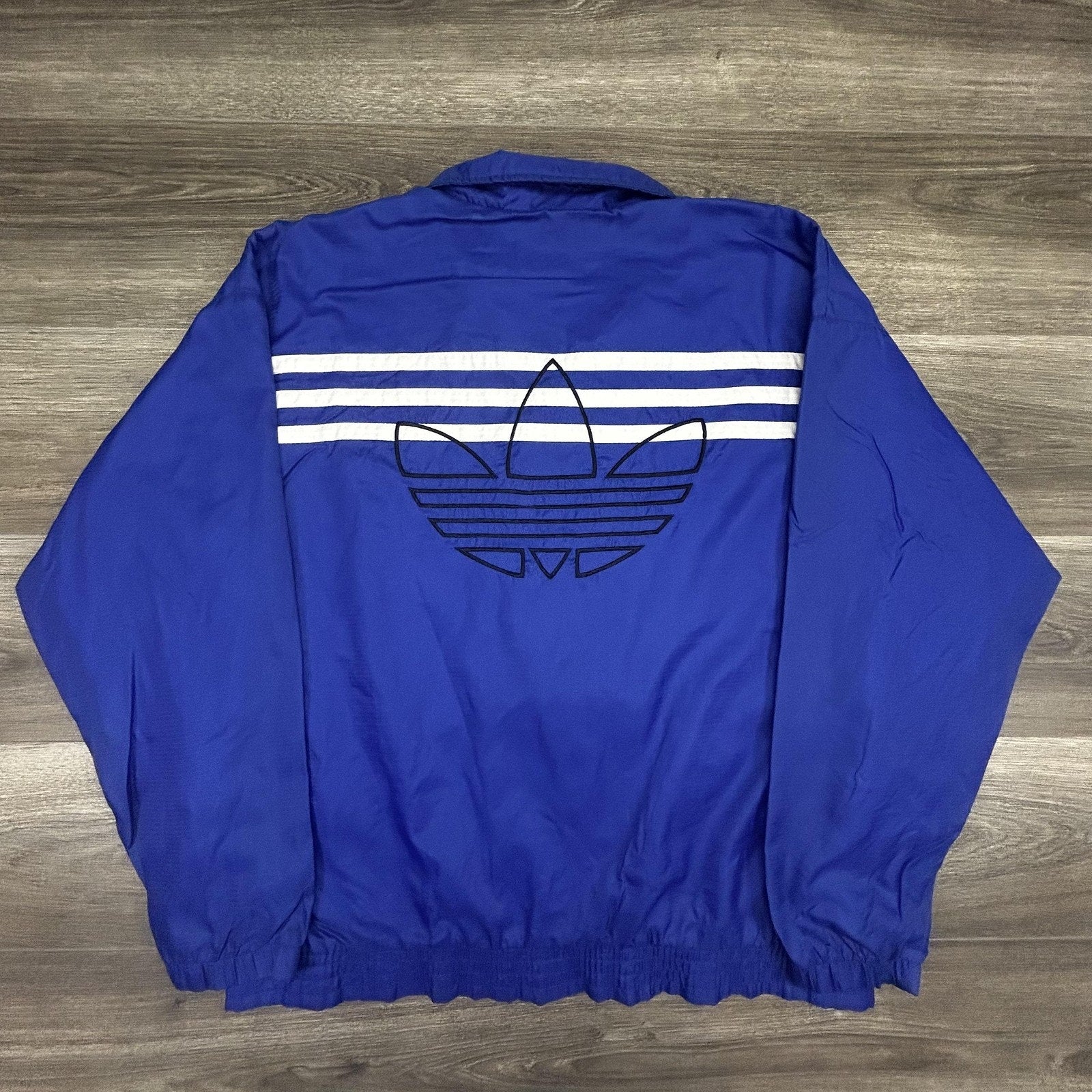 Vintage 80s Adidas Jacket Mens Large Blue Track 3 Stripes Trefoil Windbreaker