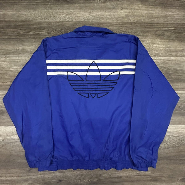 Vintage 80s Adidas Jacket Mens Large Blue Track 3 Stripes Trefoil Windbreaker