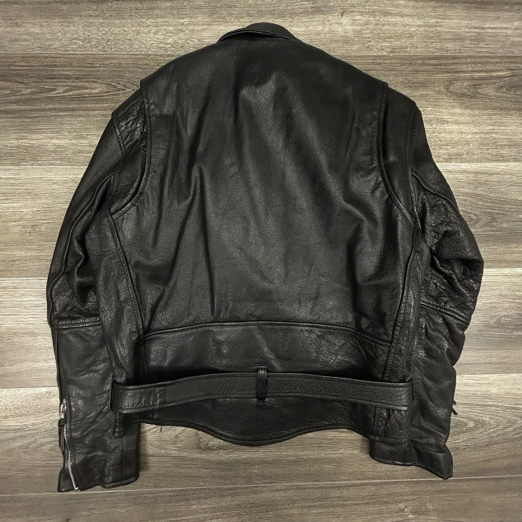 Vintage Pro-Rider Leather Motorcycle Jacket Mens 38 Black Belted Biker Punk 90s