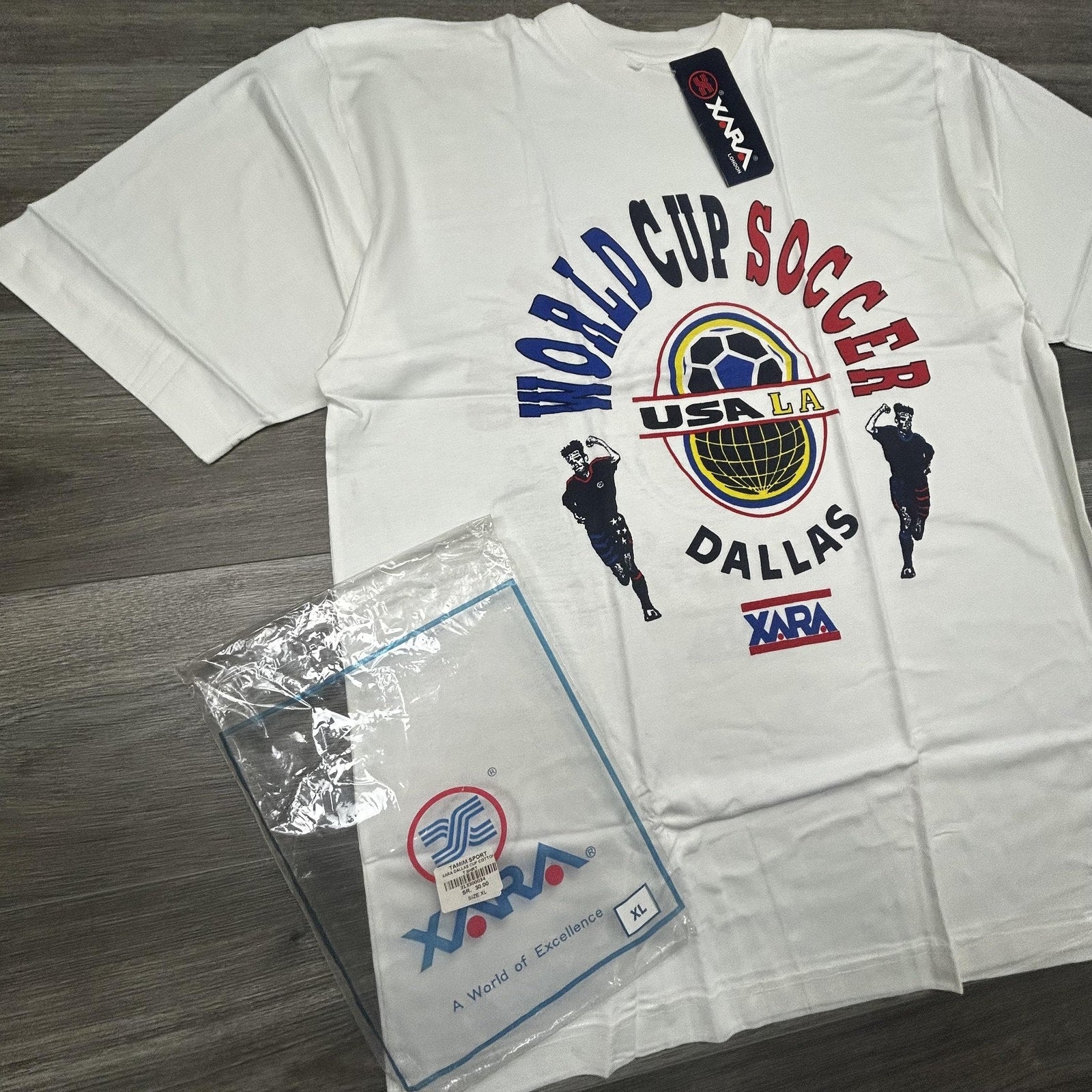 Vintage World Cup Shirt Mens XL White Dallas LA XARA Soccer Deadstock USA 90s