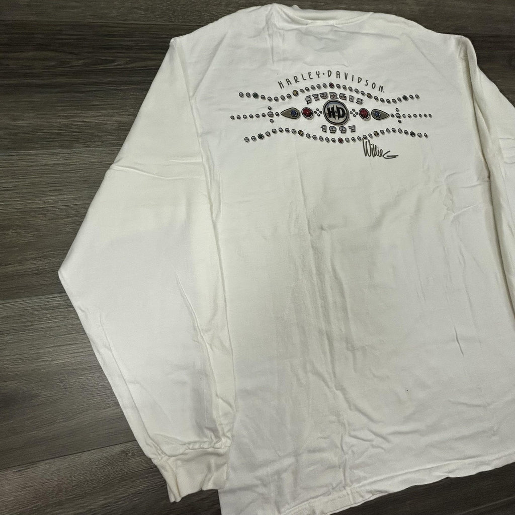 Vintage Harley Davidson Shirt Mens Large White Sturgis Willie G Long Sleeve 90s