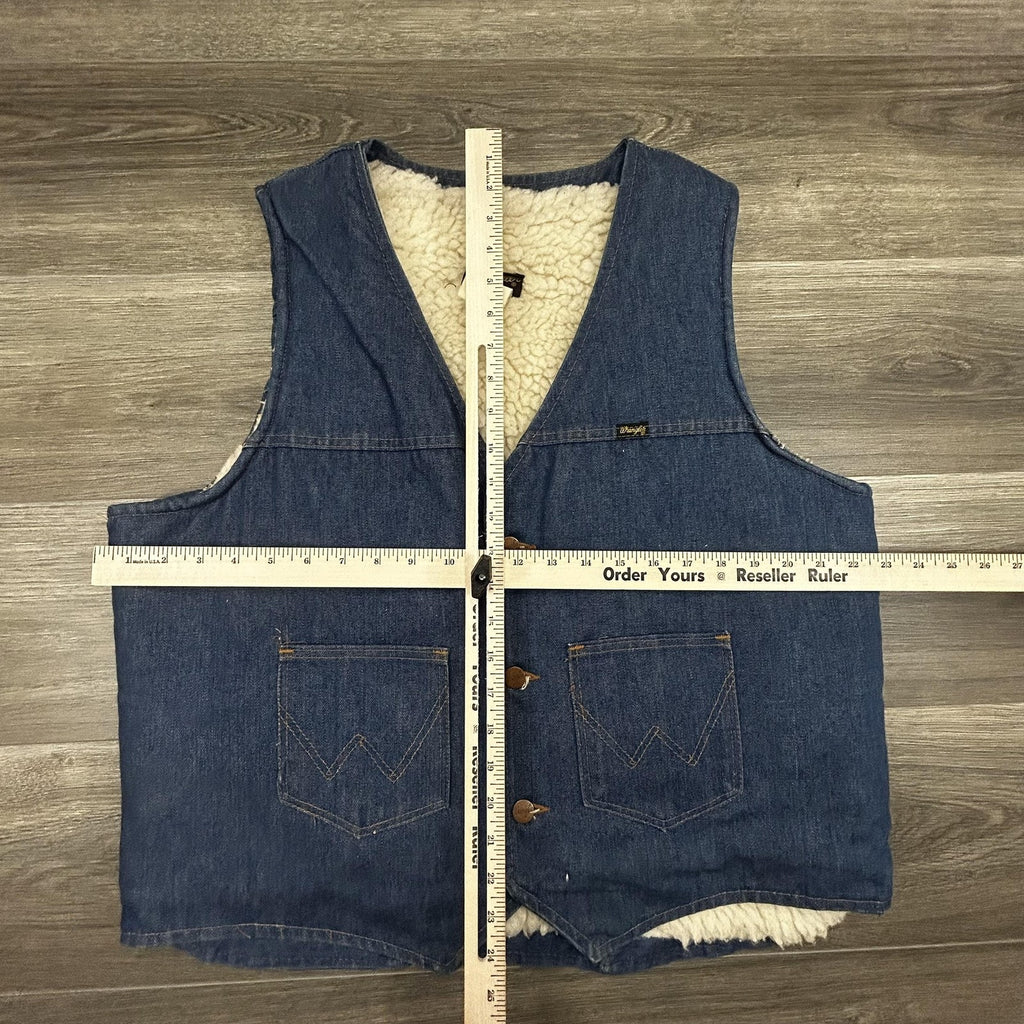 Vintage 80s Wrangler Denim Vest Mens XL Blue Sherpa Western Cowboy Workwear USA