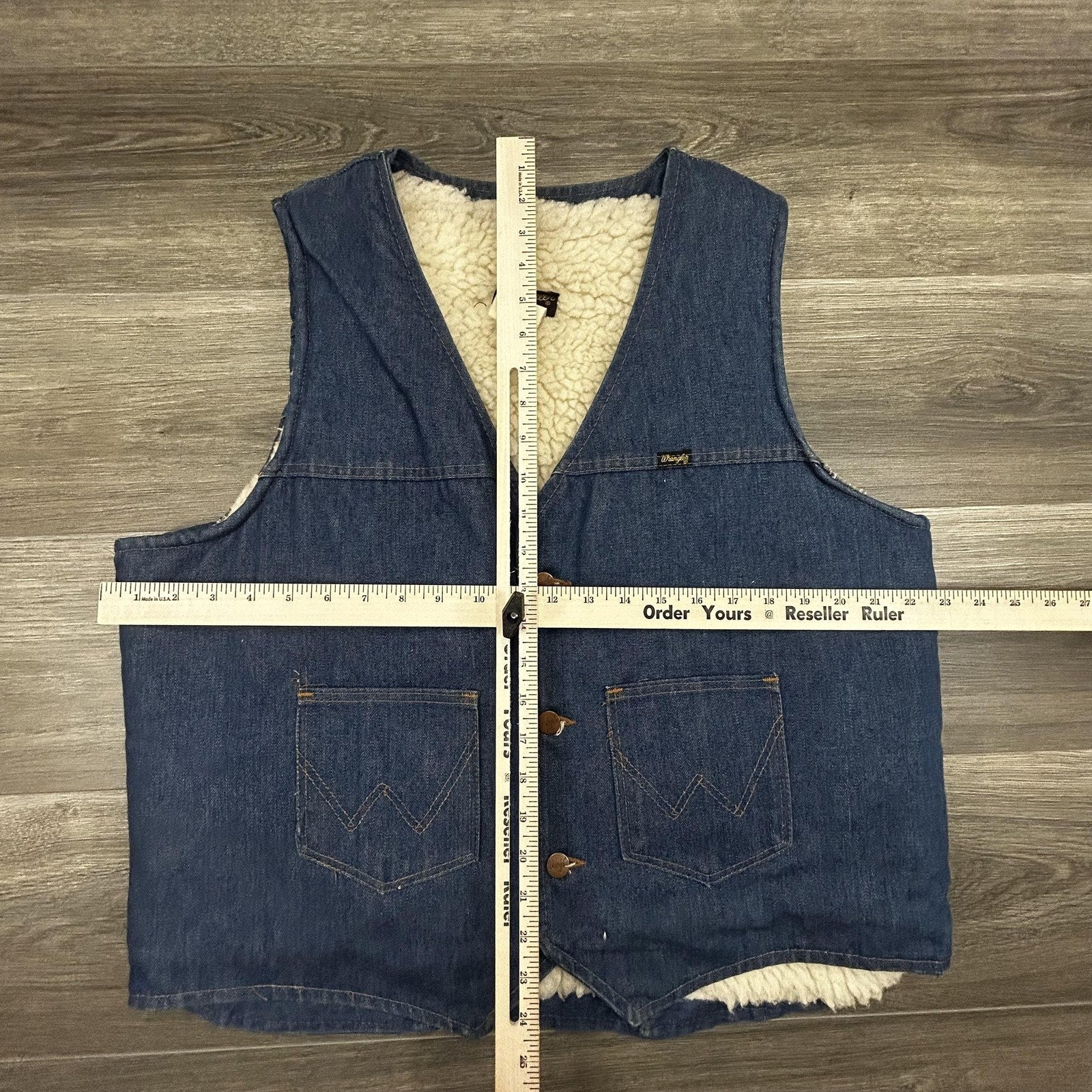 Vintage 80s Wrangler Denim Vest Mens XL Blue Sherpa Western Cowboy Workwear USA