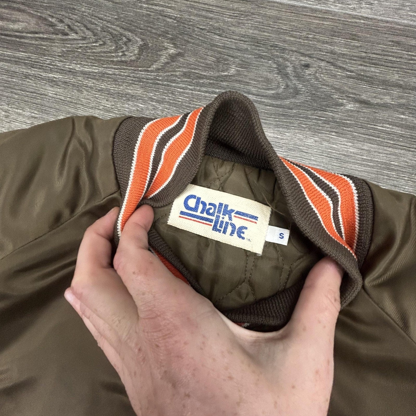Vintage Cleveland Browns Satin Bomber Jacket Mens Small Brown Chalk Line 90s