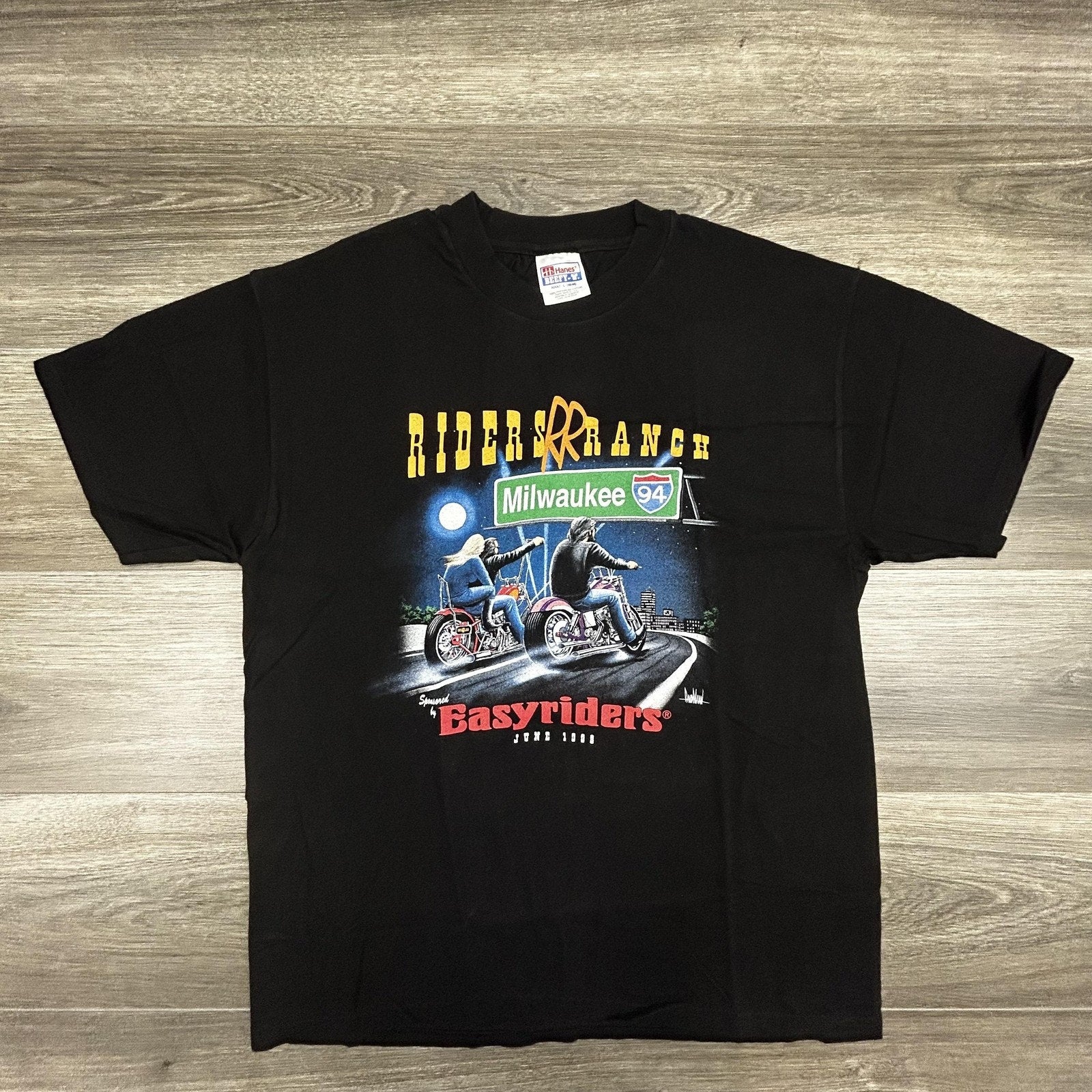 Vintage Easyriders Shirt Mens Large Black Riders Ranch Milwaukee 94 1998 USA